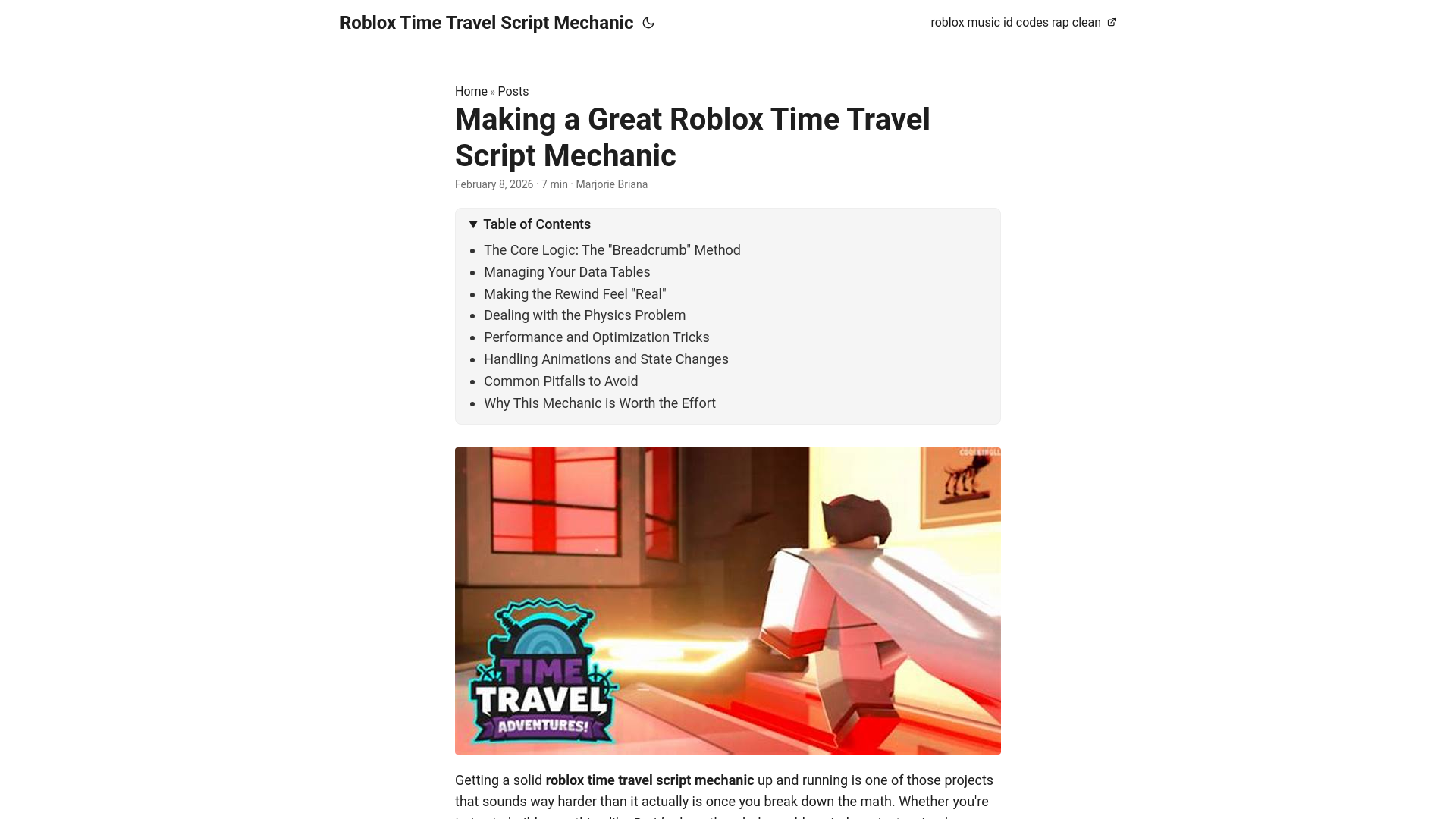 website screenshot of https://roblox-time-travel-script-mechanic.pages.dev/