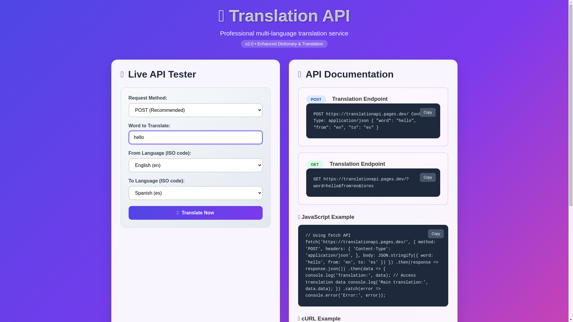 website screenshot of https://translationapi.pages.dev/