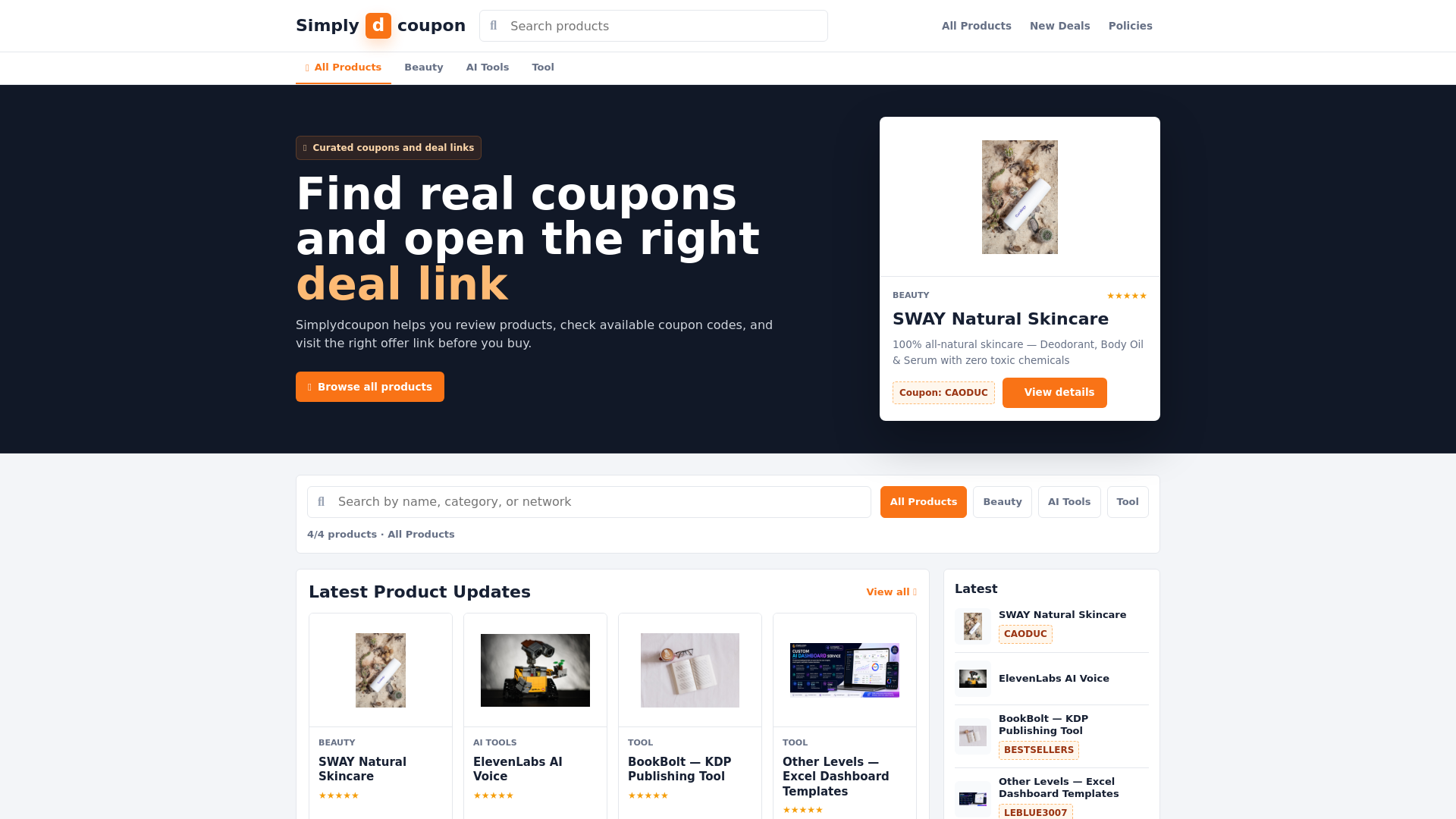 website screenshot of https://simplydcoupon.com/