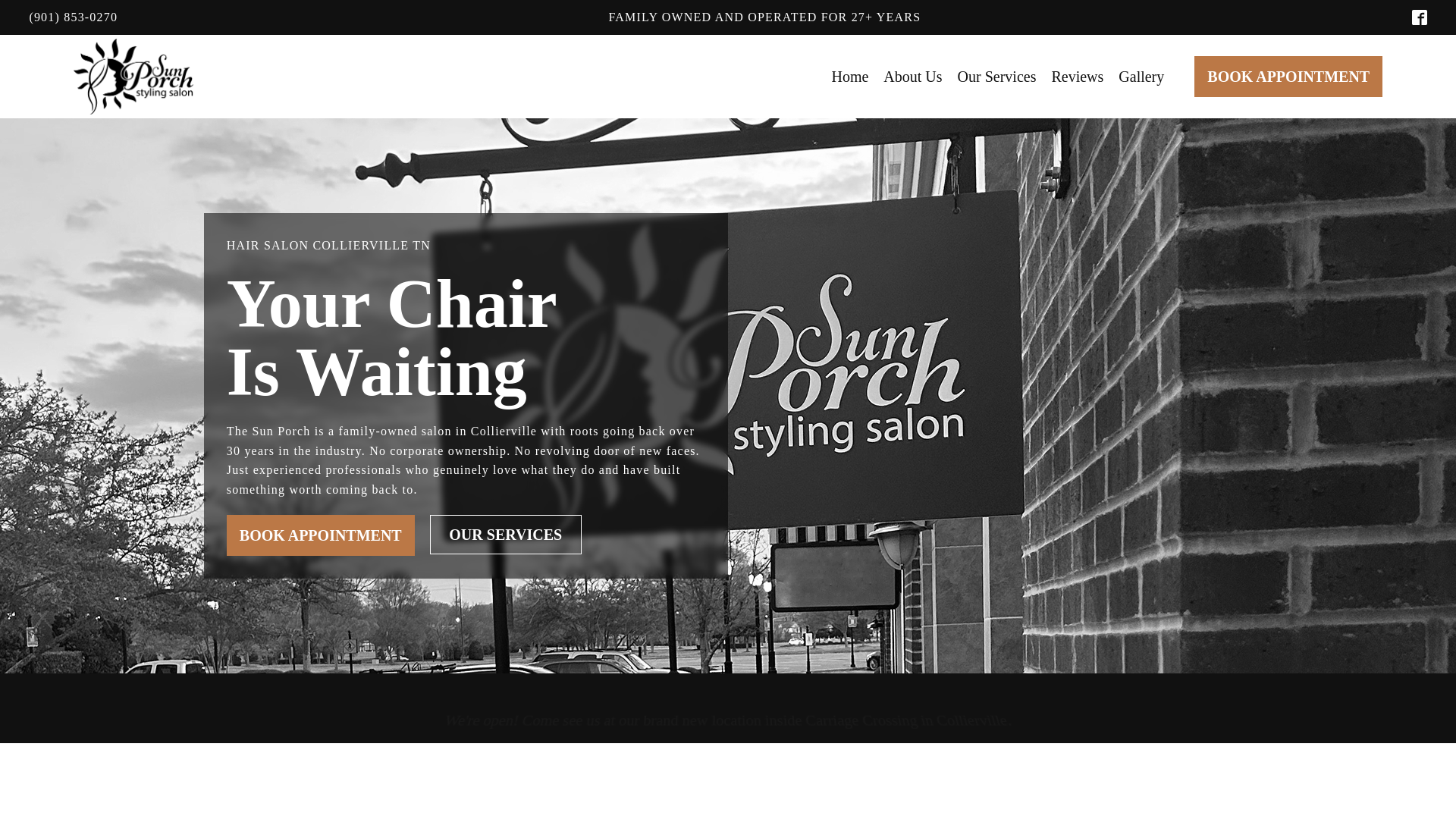 website screenshot of https://thesunporchsalon.com