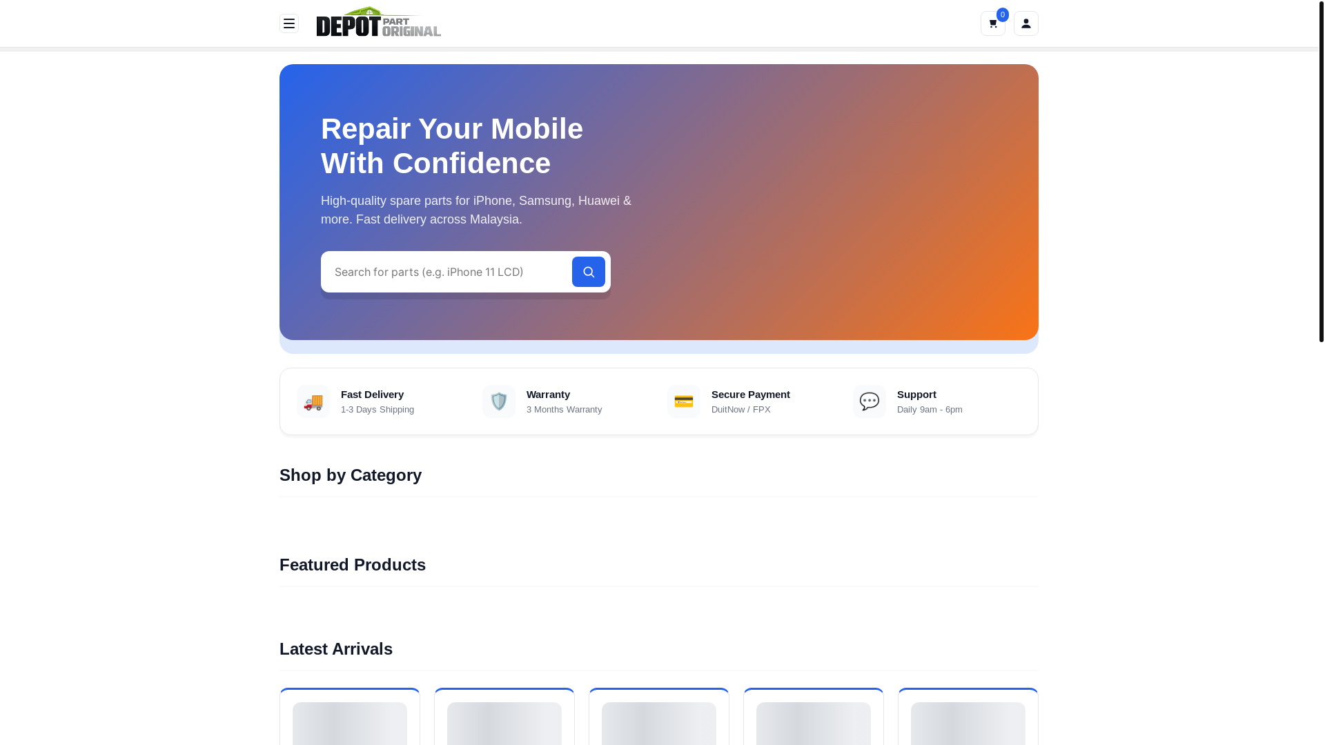 website screenshot of https://depotpartori.my/