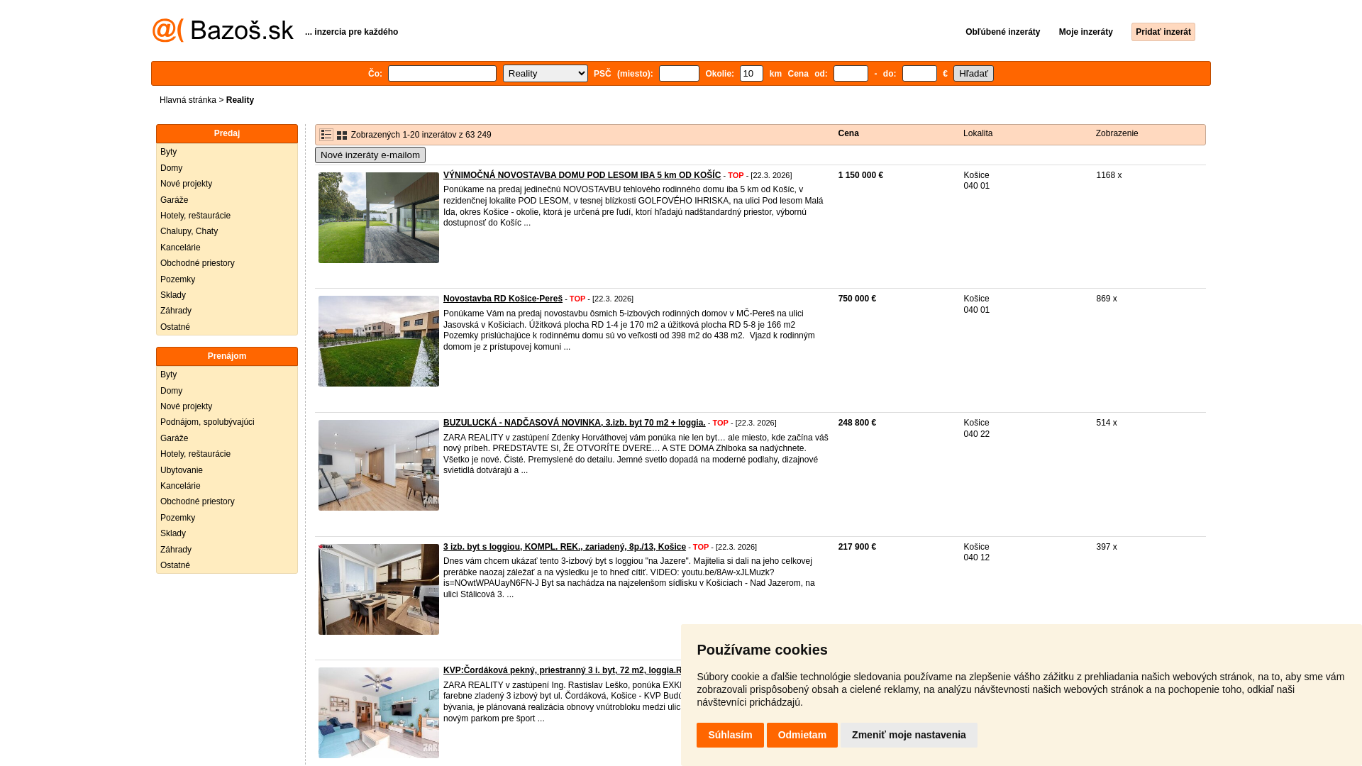 website screenshot of https://reality.bazos.sk