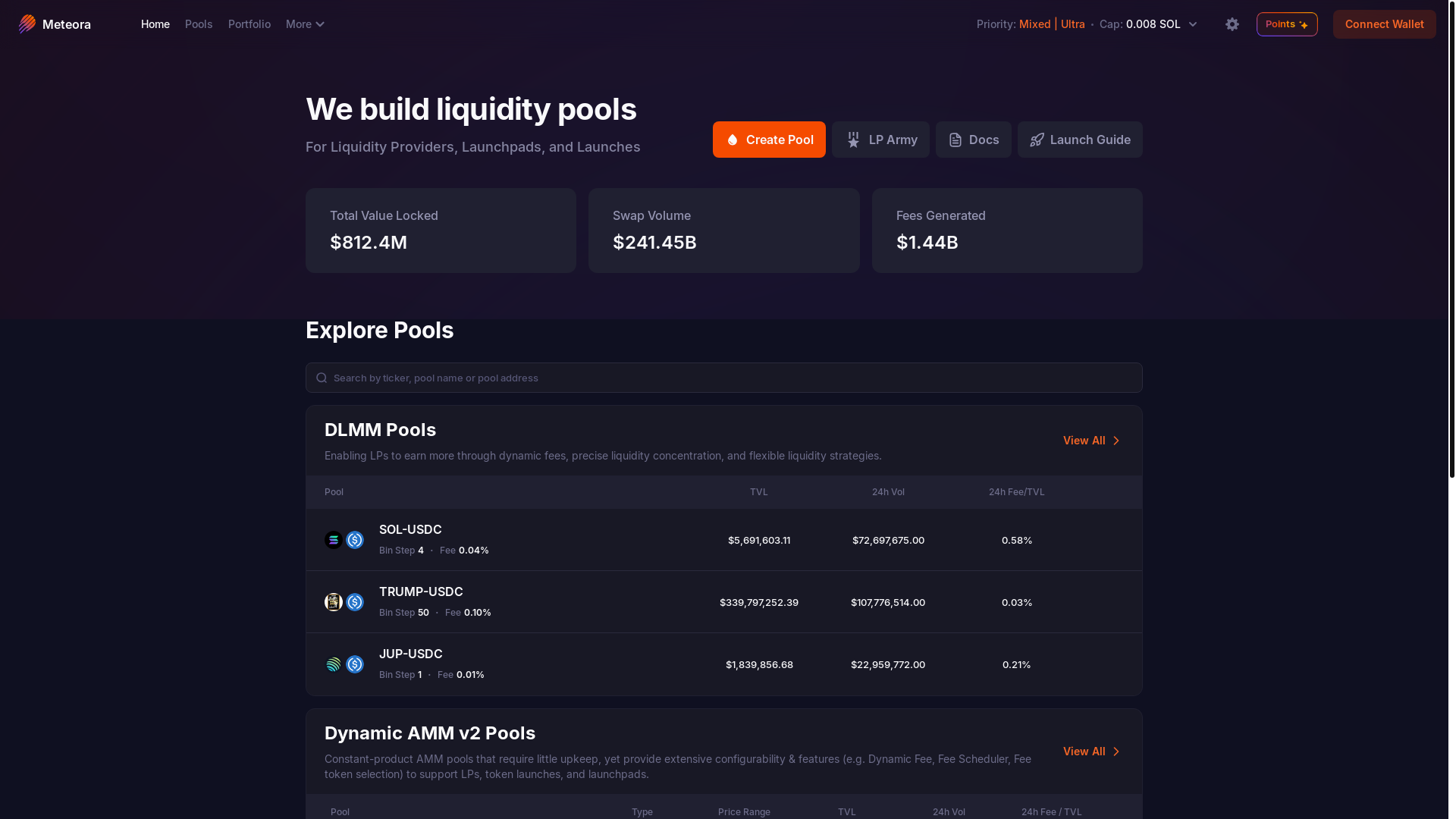 website screenshot of https://meteora-solana.pages.dev/