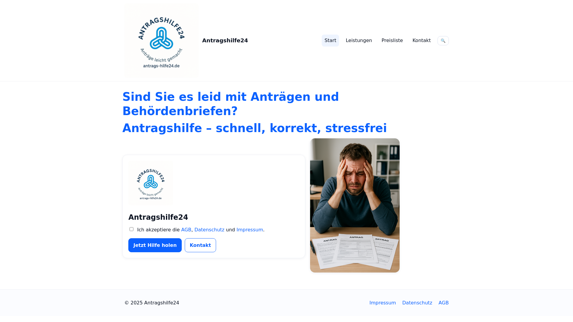 website screenshot of https://antrags-hilfe24.de/
