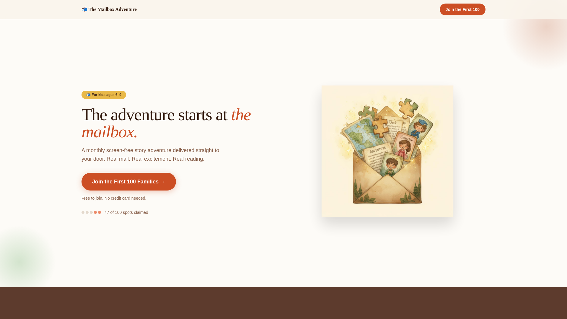 website screenshot of https://themailboxadventure.com