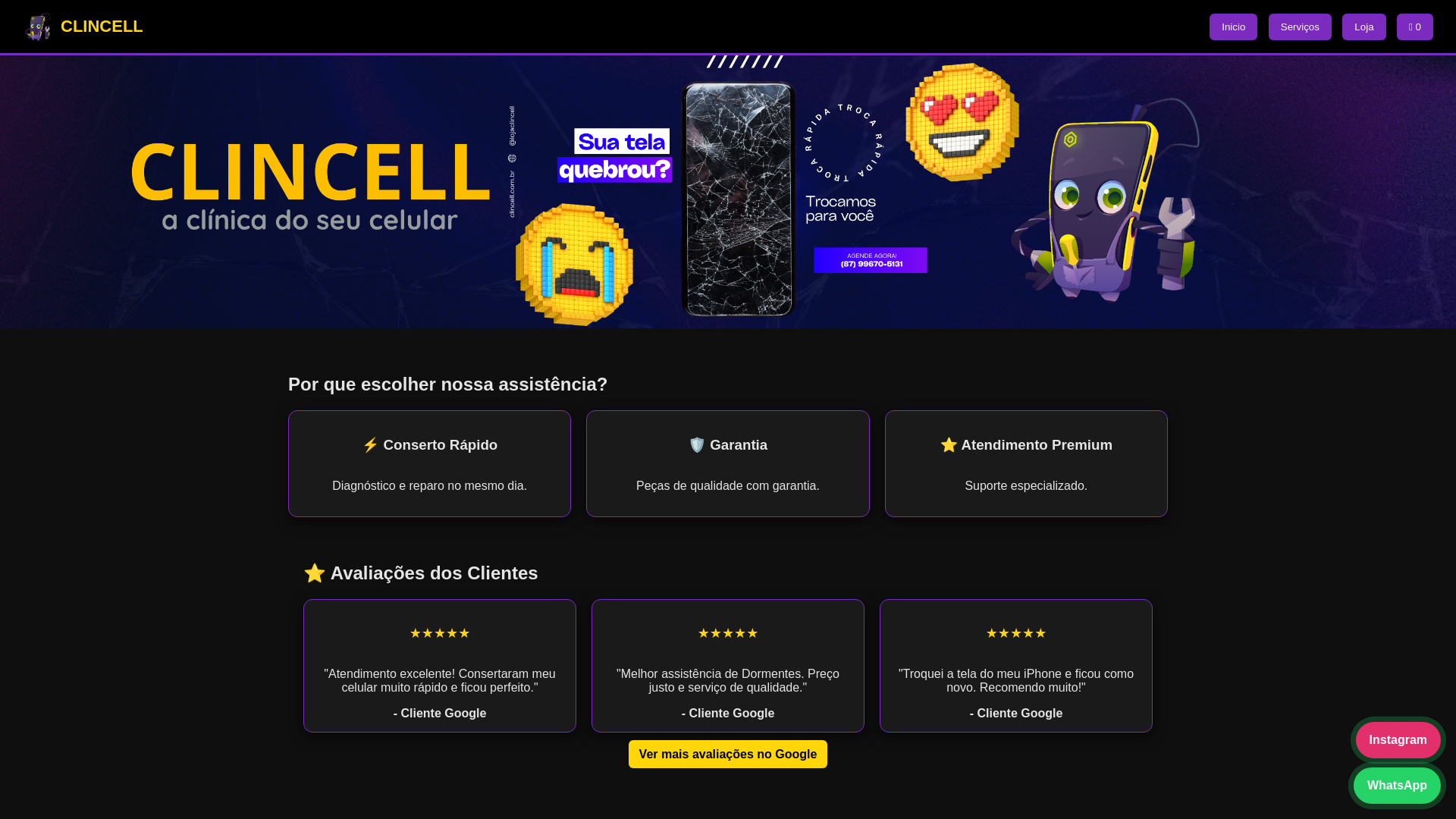 website screenshot of https://clincell.com.br/