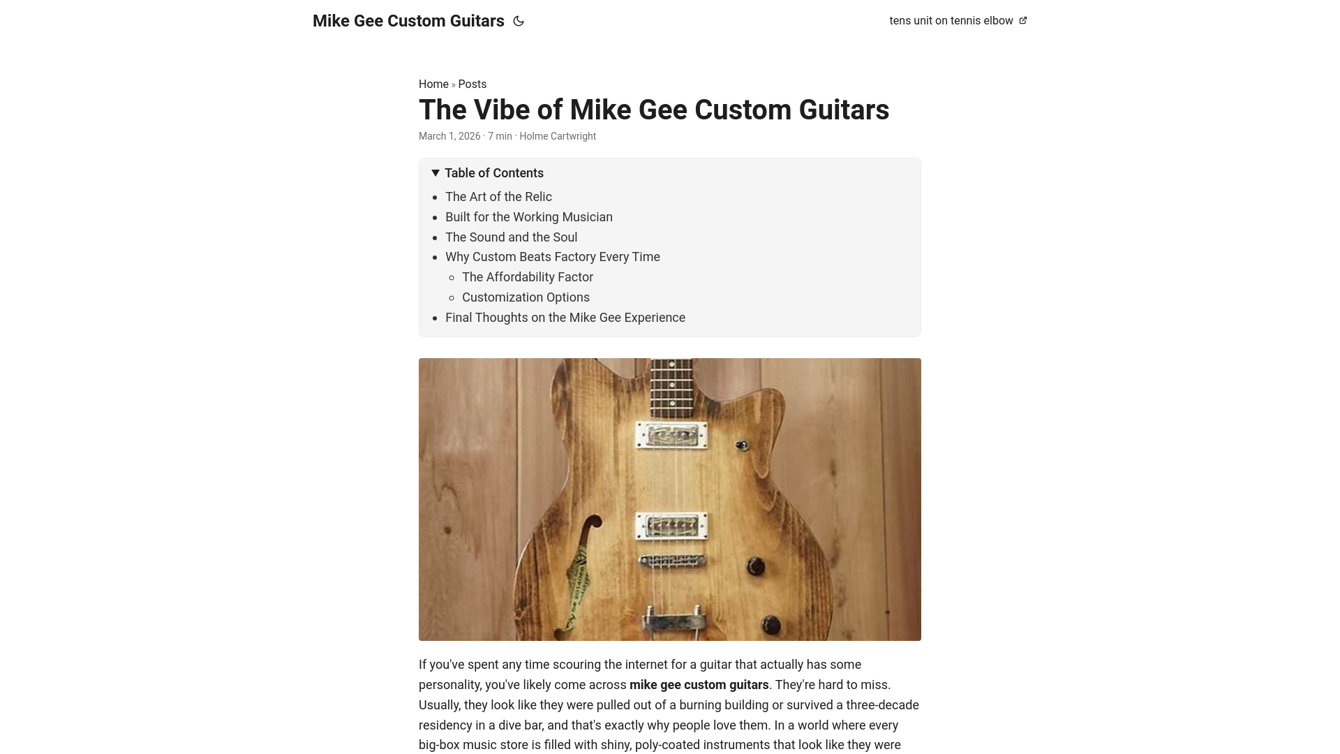 website screenshot of https://mike-gee-custom-guitars.pages.dev/
