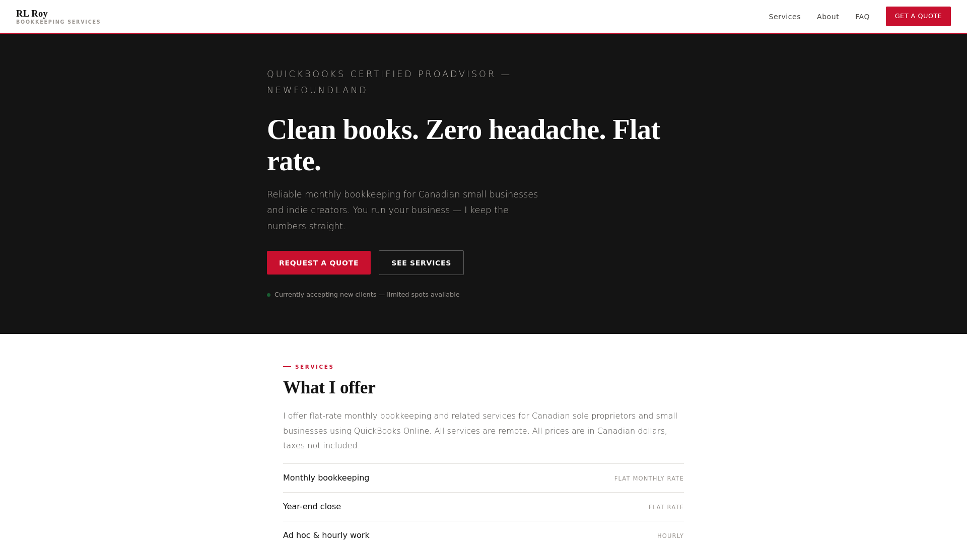 website screenshot of https://rlroy-bookkeeping.pages.dev/
