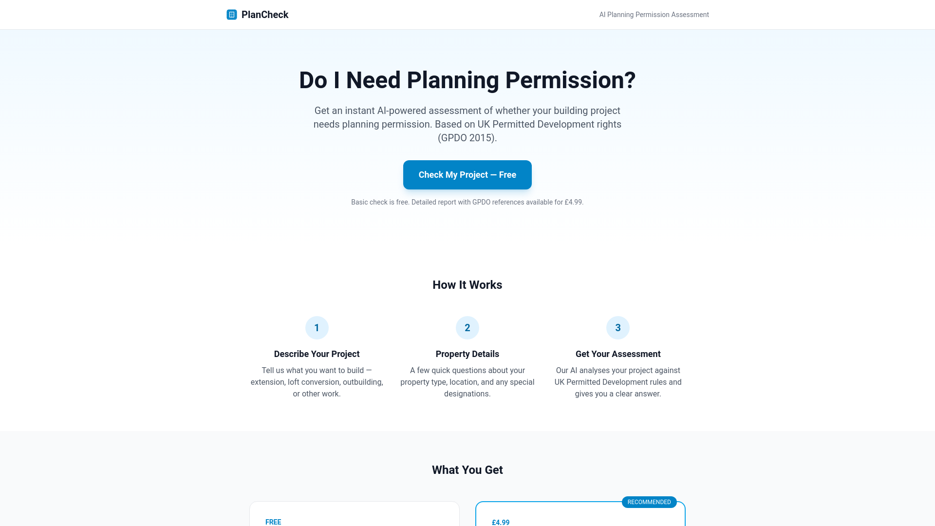 website screenshot of https://planningpermission.app/