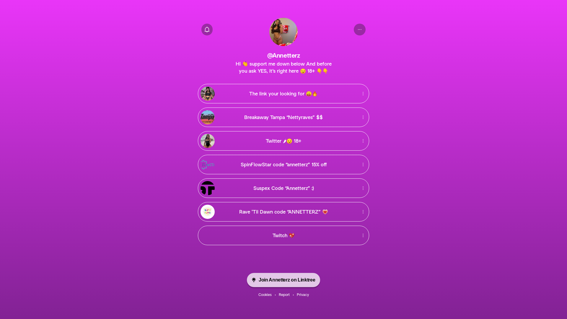 website screenshot of https://linktr.ee/Annetterz