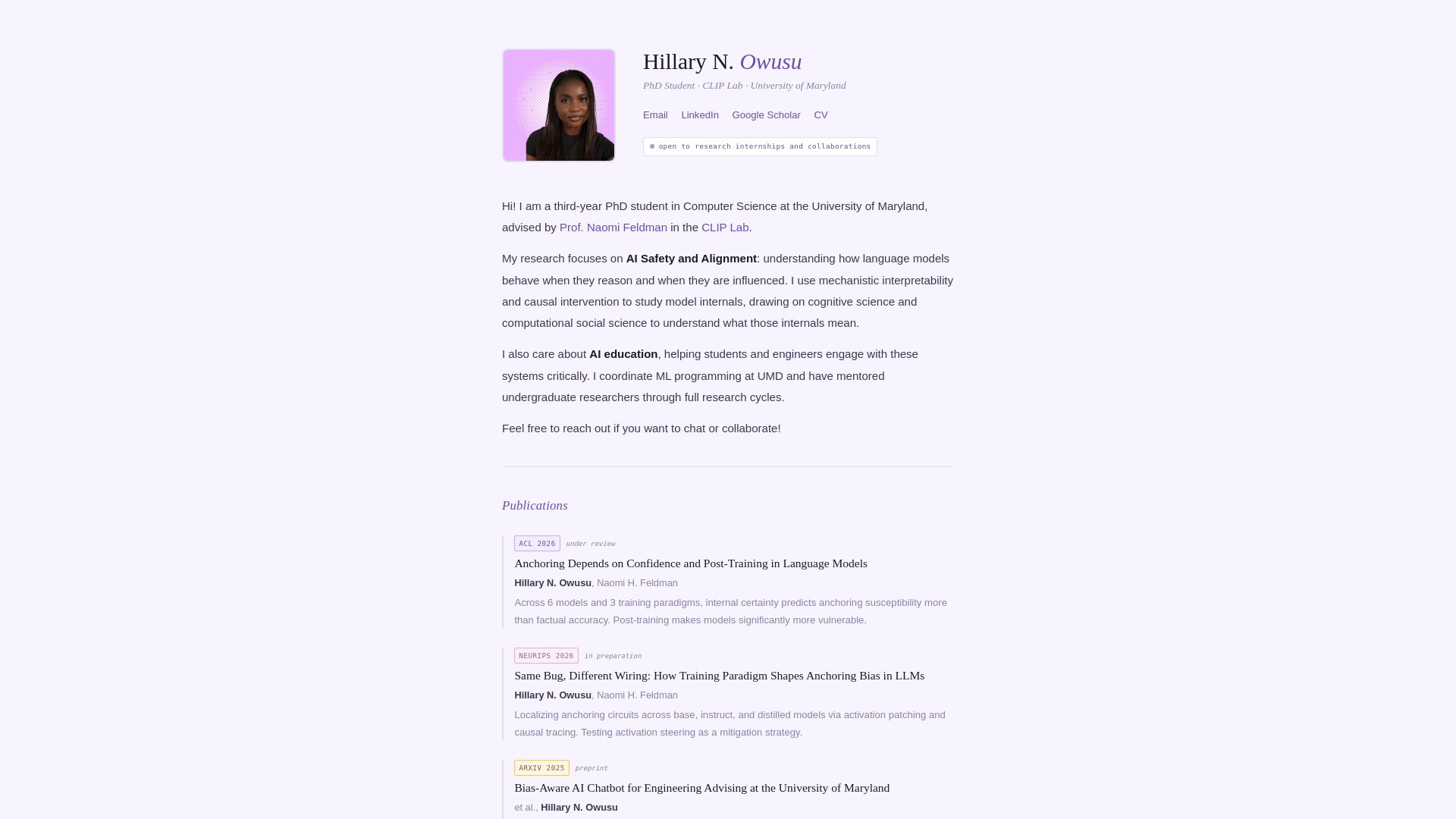 website screenshot of https://hillaryowusu.com/