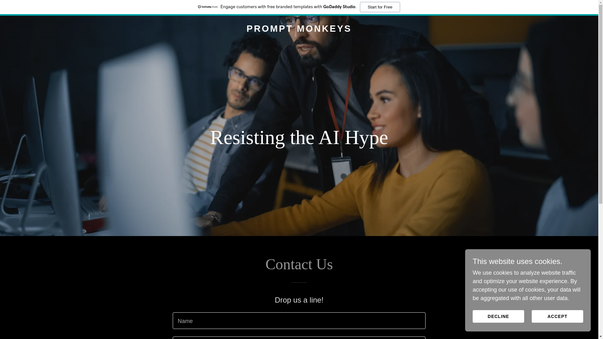 website screenshot of https://promptmonkeys.ai/