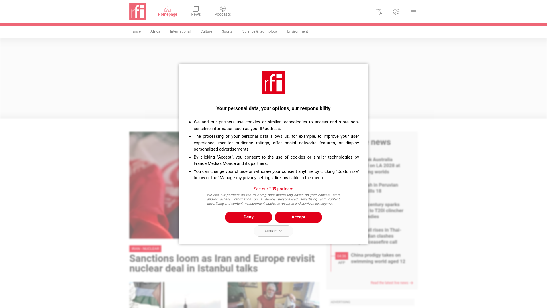 website screenshot of https://rfi.fr/