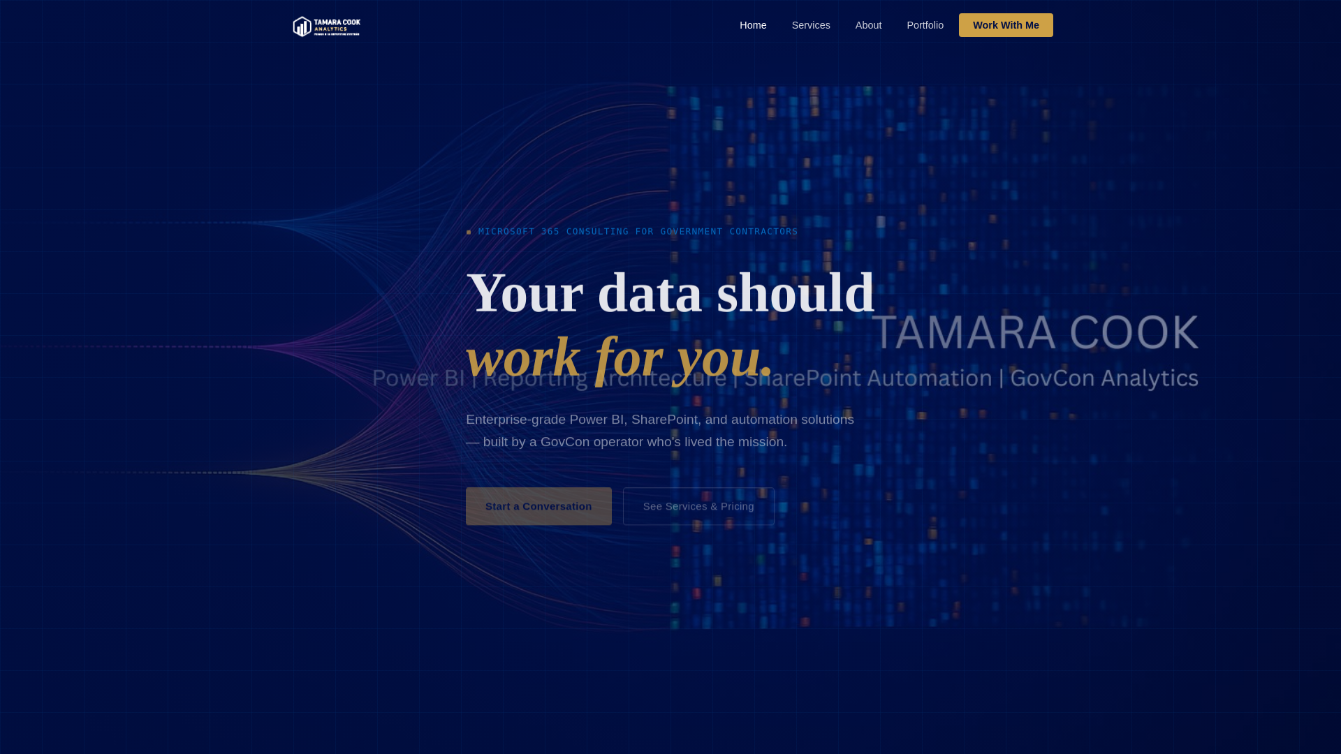 website screenshot of https://tamaracookanalytics.com/