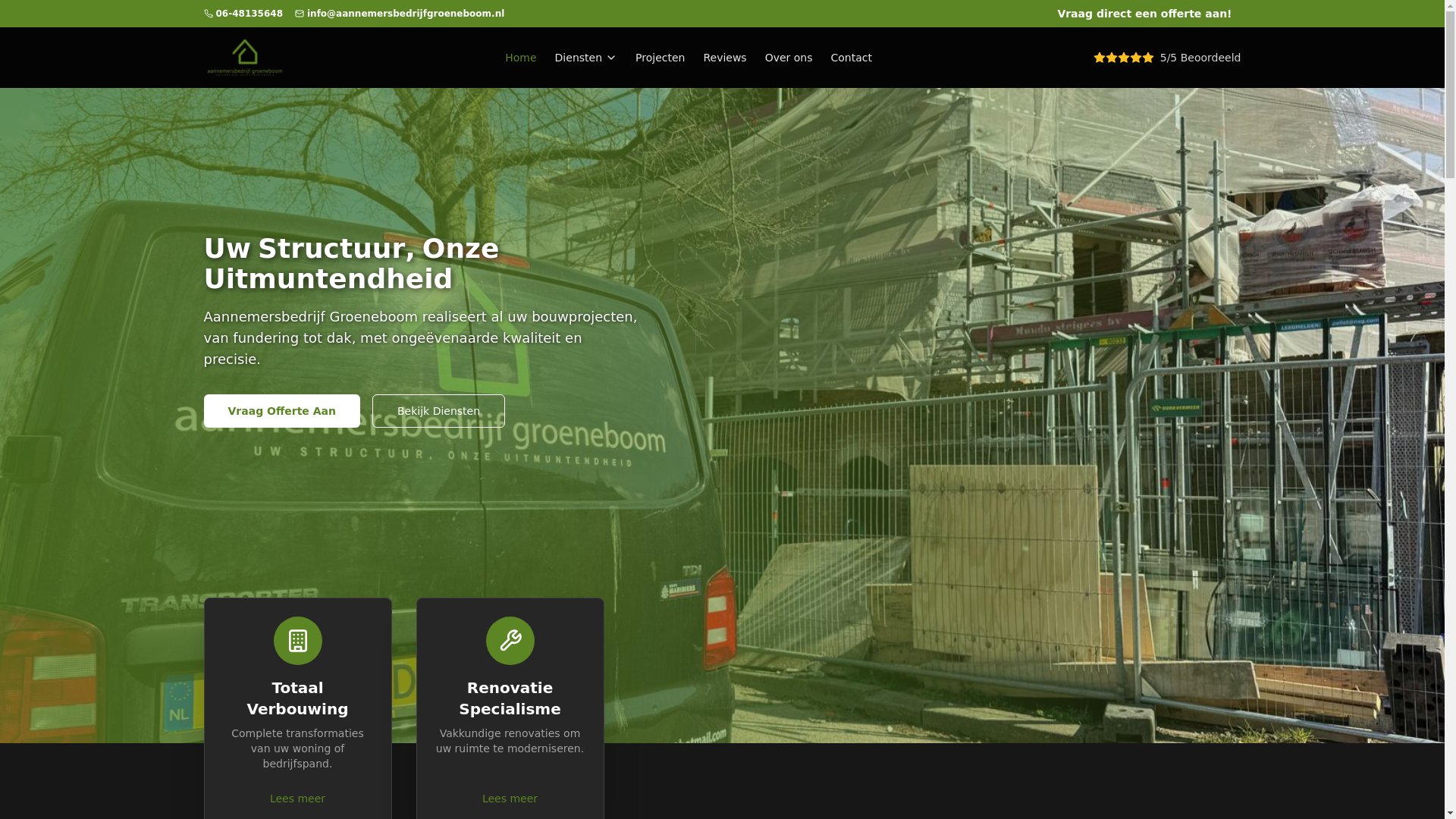 website screenshot of https://aannemersbedrijfgroeneboom.nl/