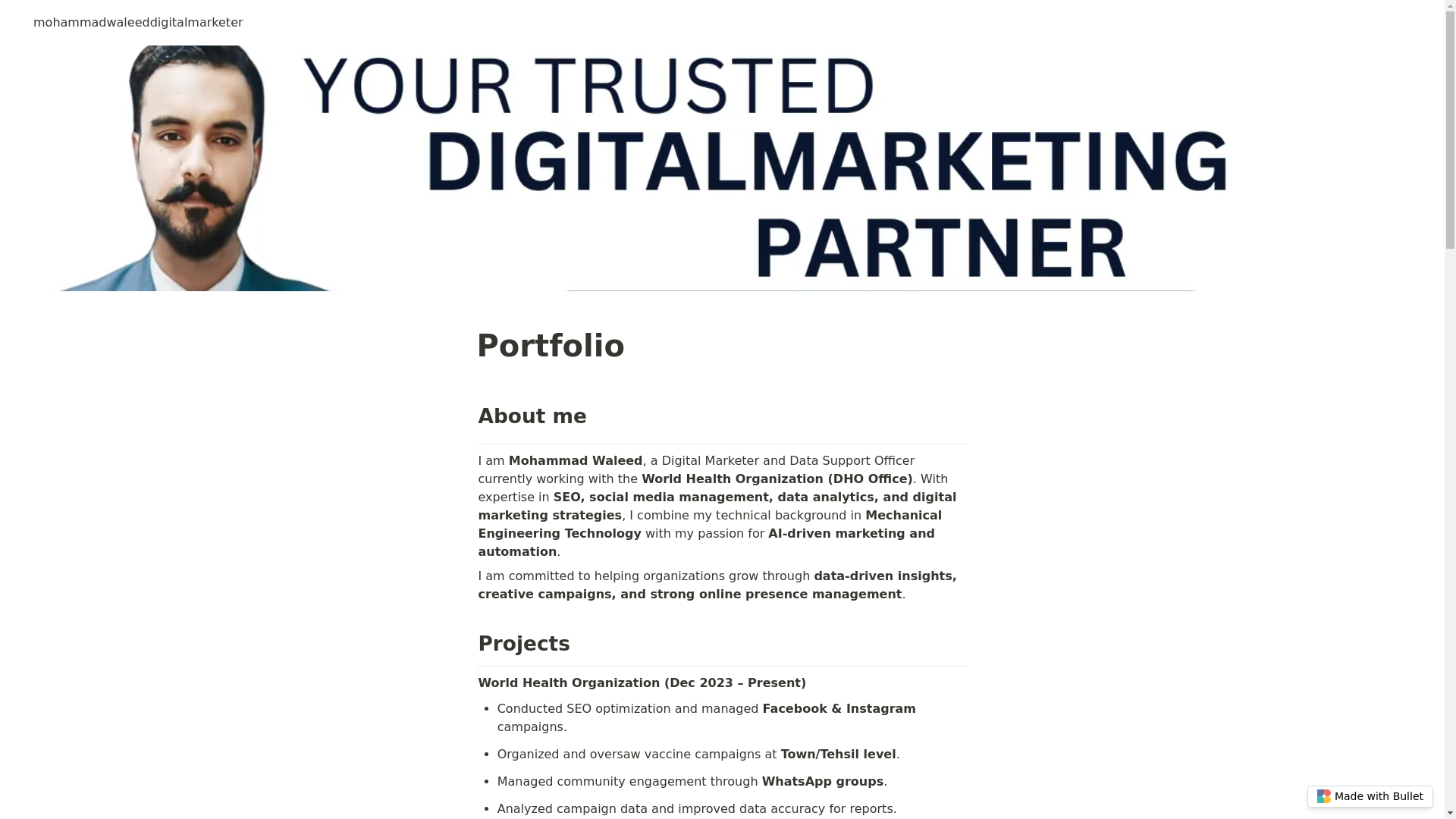 website screenshot of https://mohammadwaleeddigitalmarketer-bullet.pages.dev/