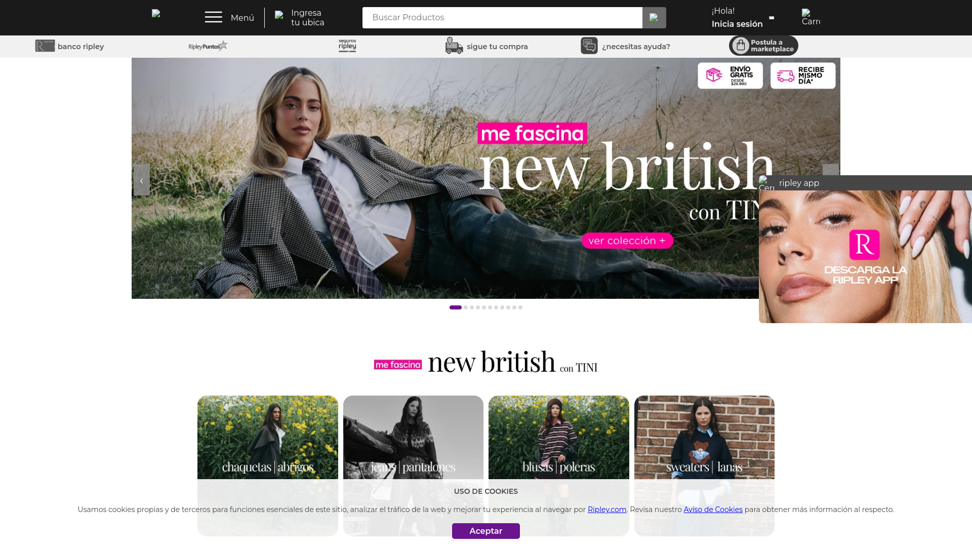 website screenshot of https://simple.ripley.cl