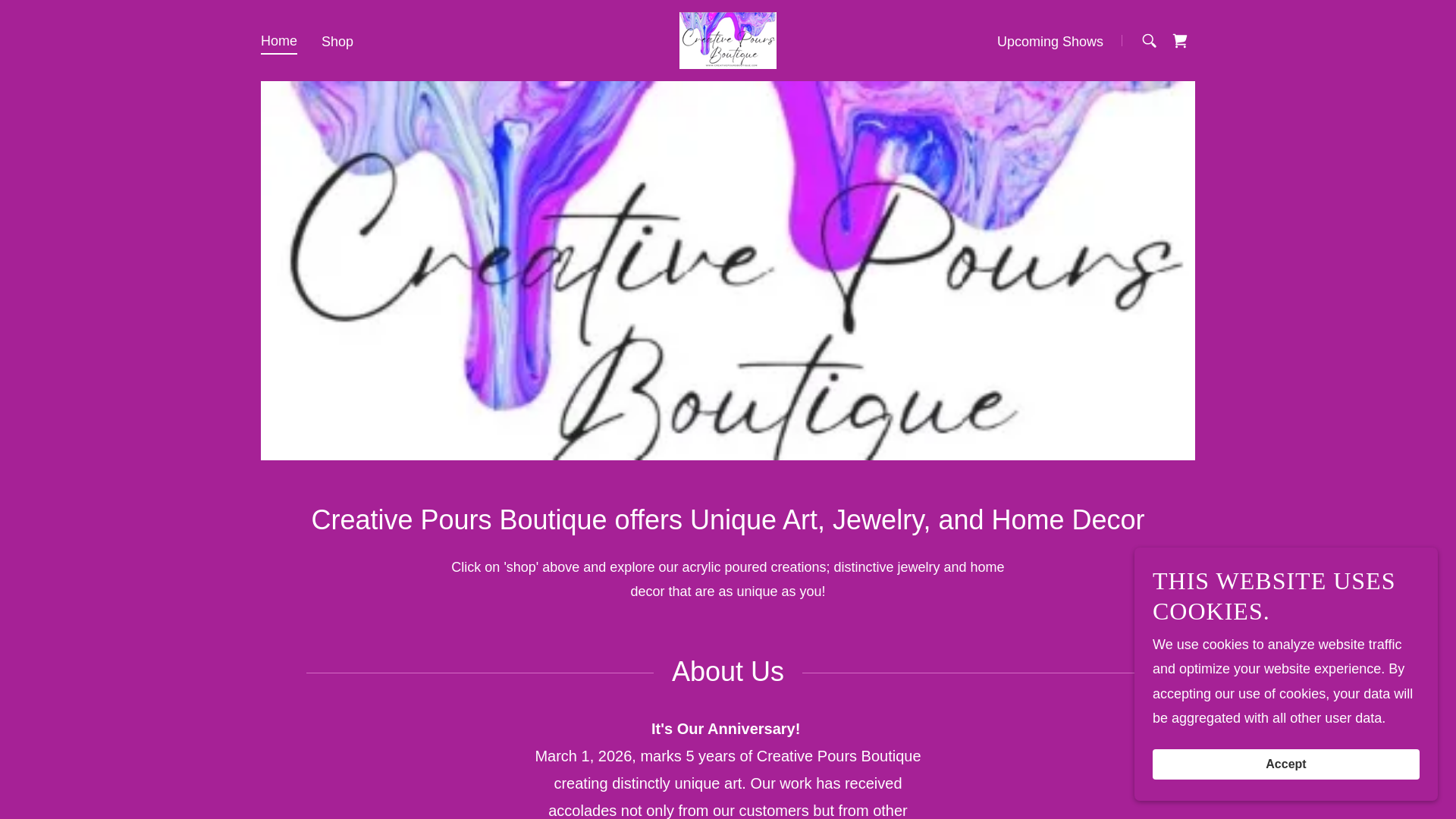website screenshot of https://creativepoursboutique.net