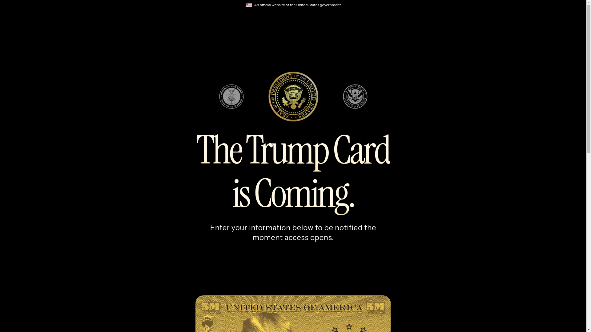 website screenshot of https://trumpcard.gov/