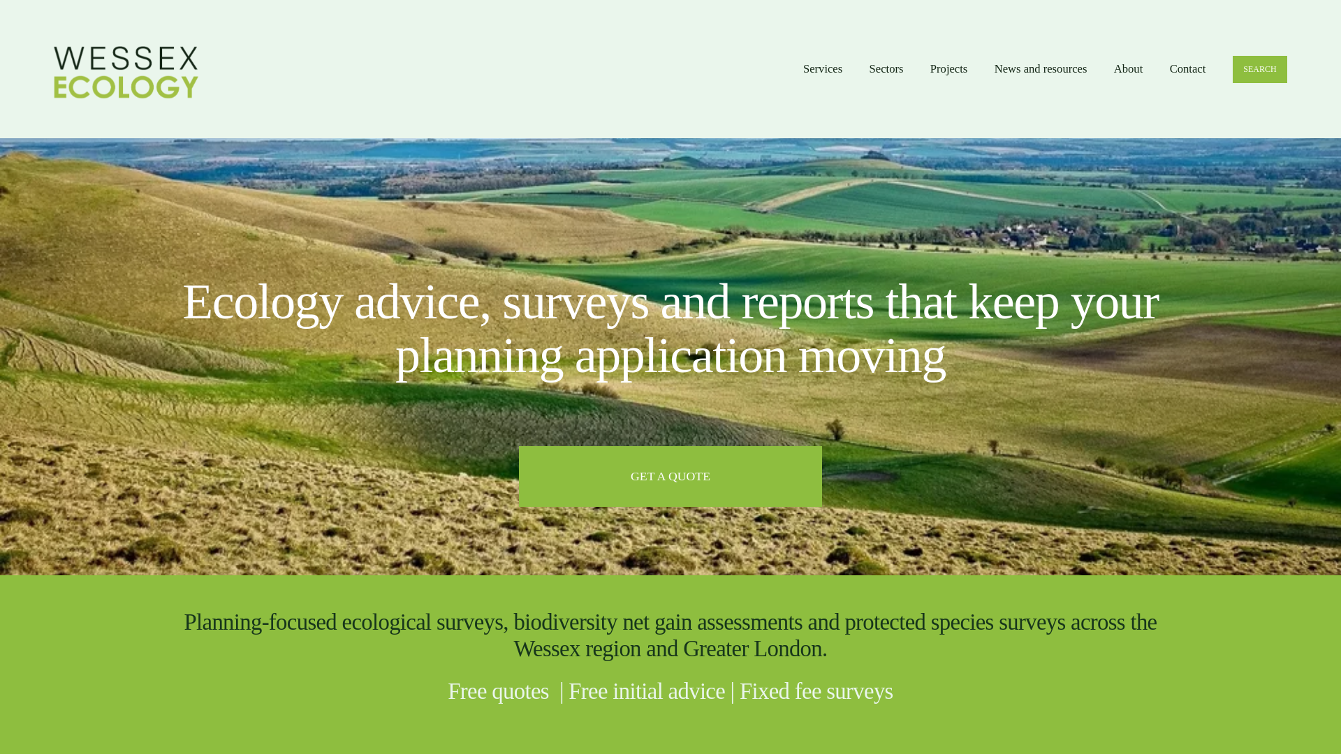 website screenshot of http://www.wessexecology.co.uk/