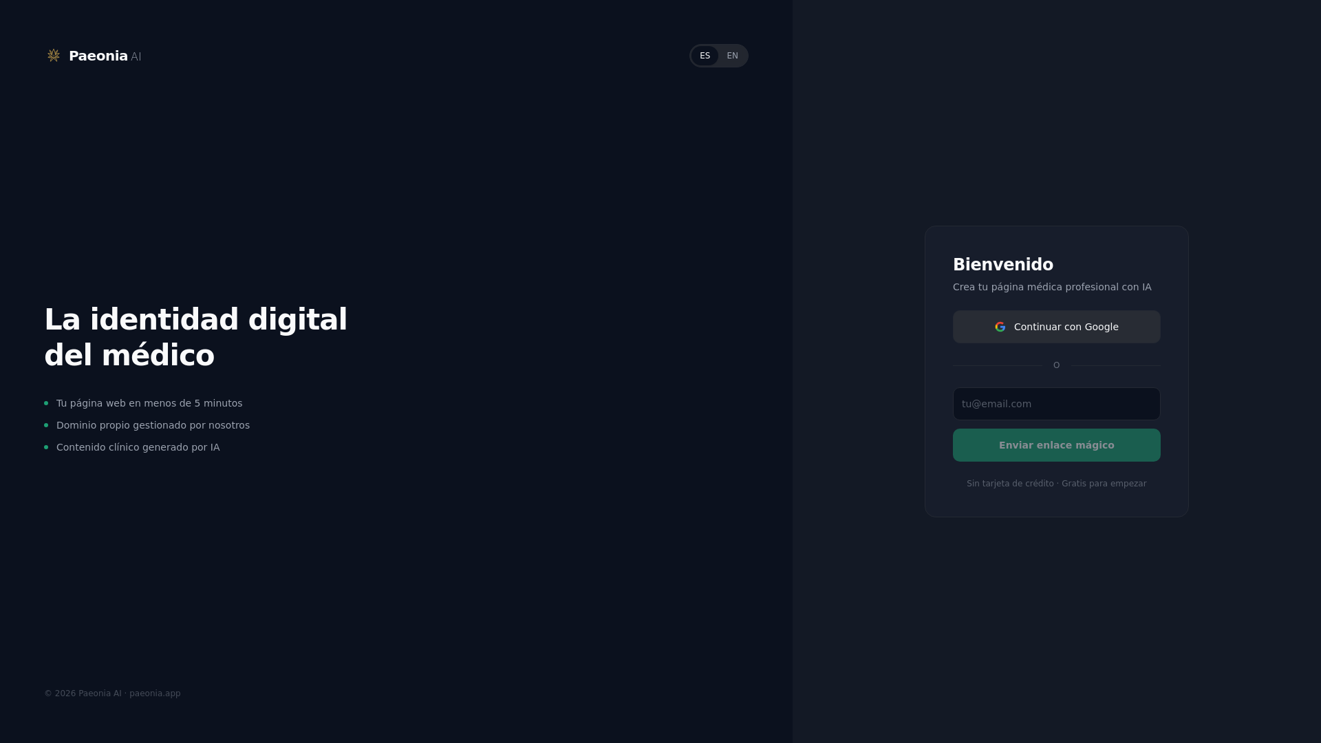 website screenshot of https://paeonia.app/