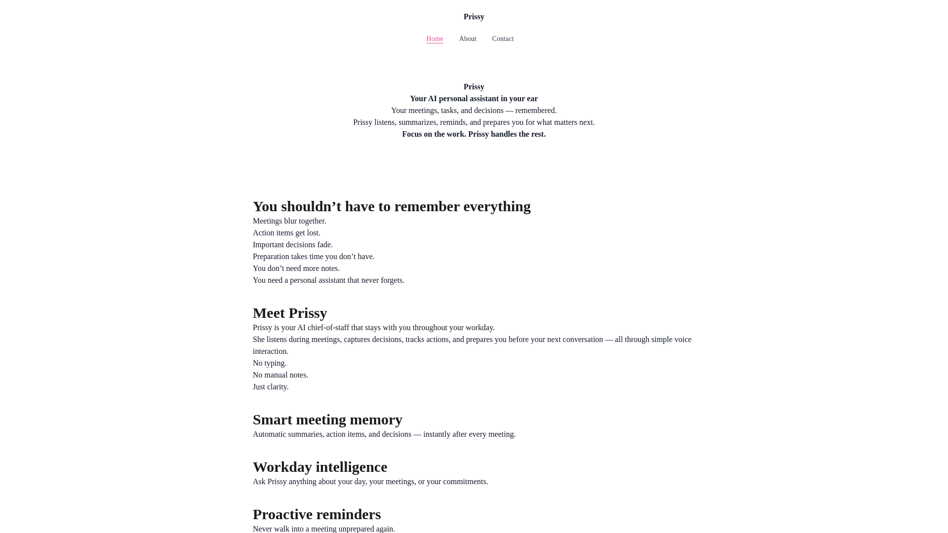 website screenshot of https://prissy.app/