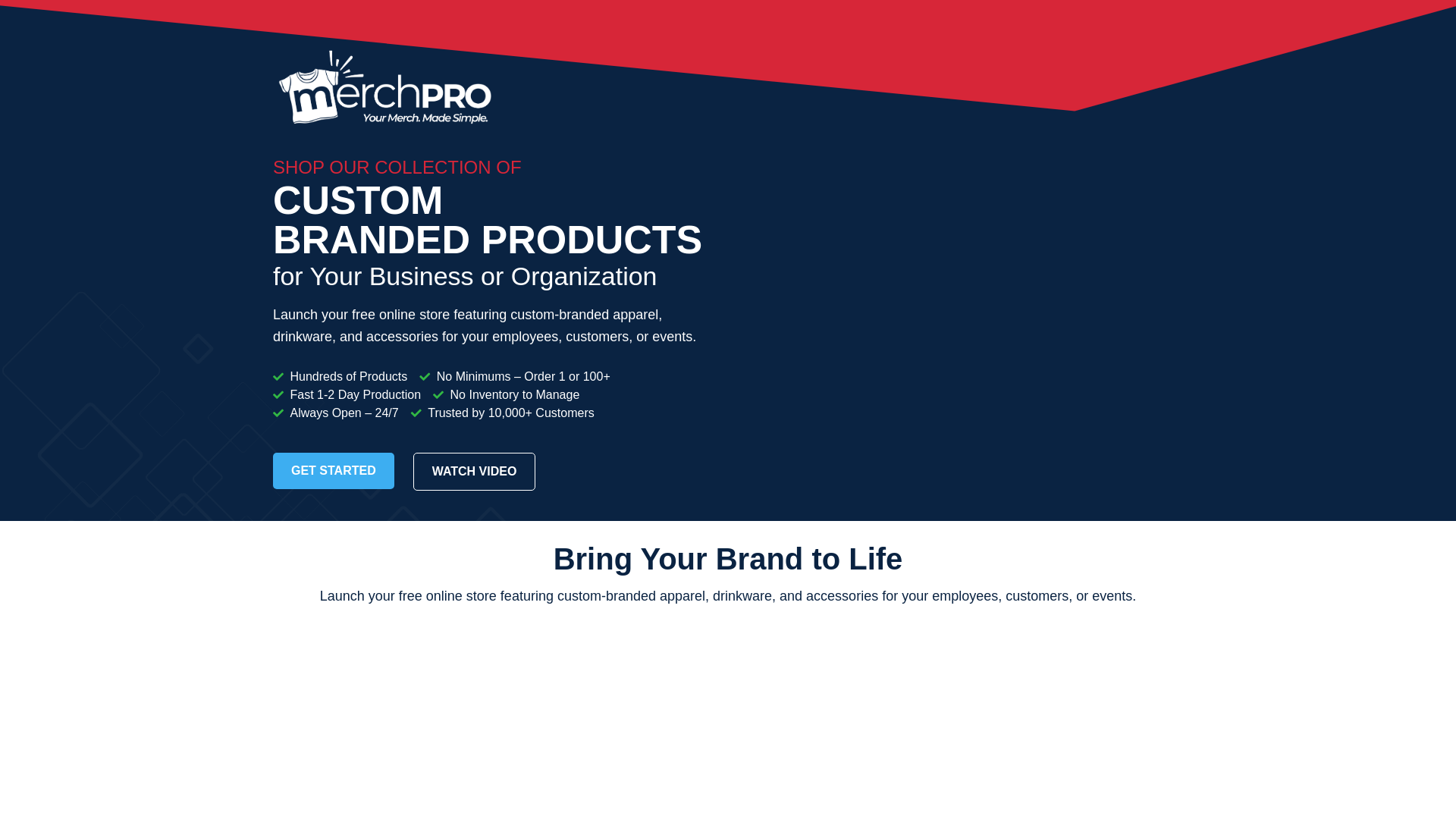 website screenshot of https://merchstores.biz/