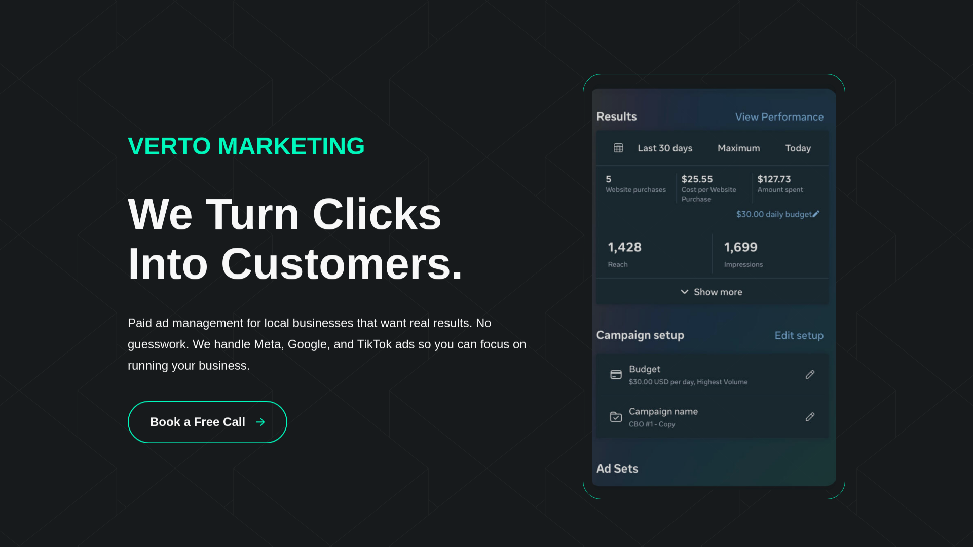 website screenshot of https://vertomarketing.agency/