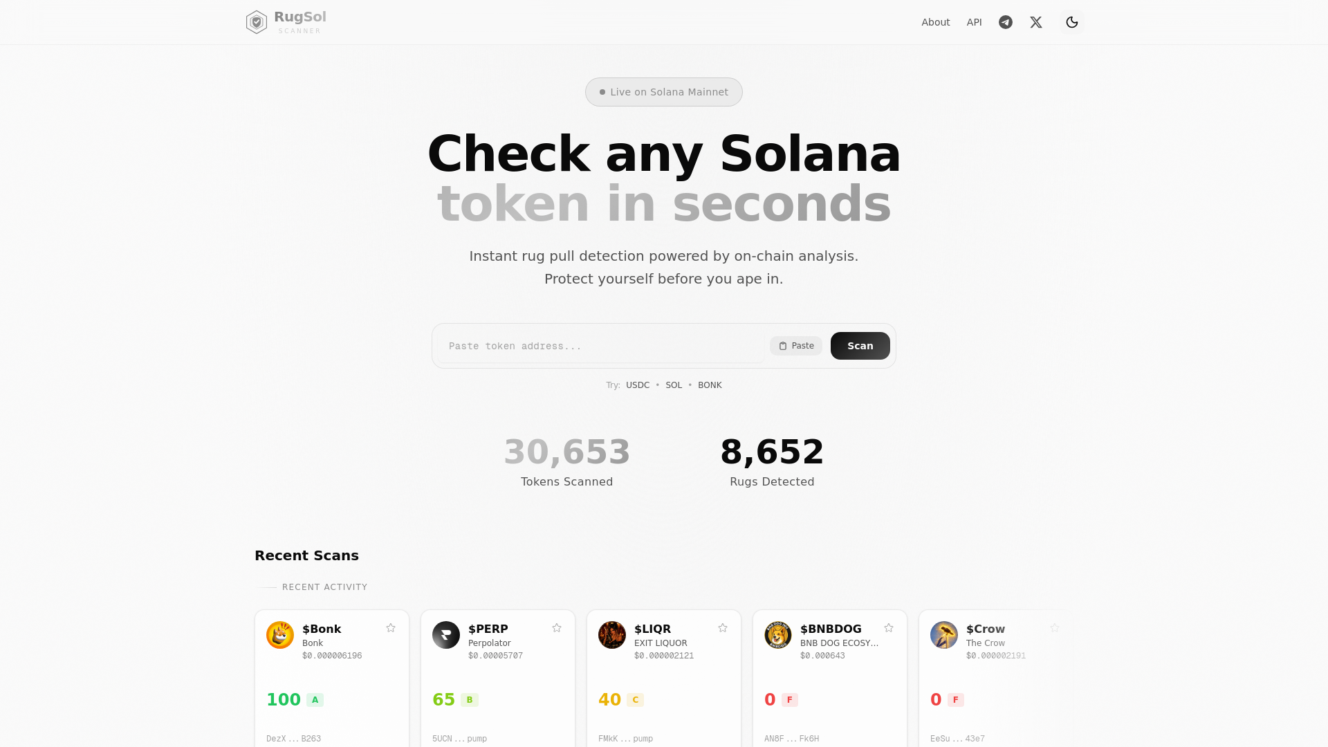 website screenshot of https://rugsol.live