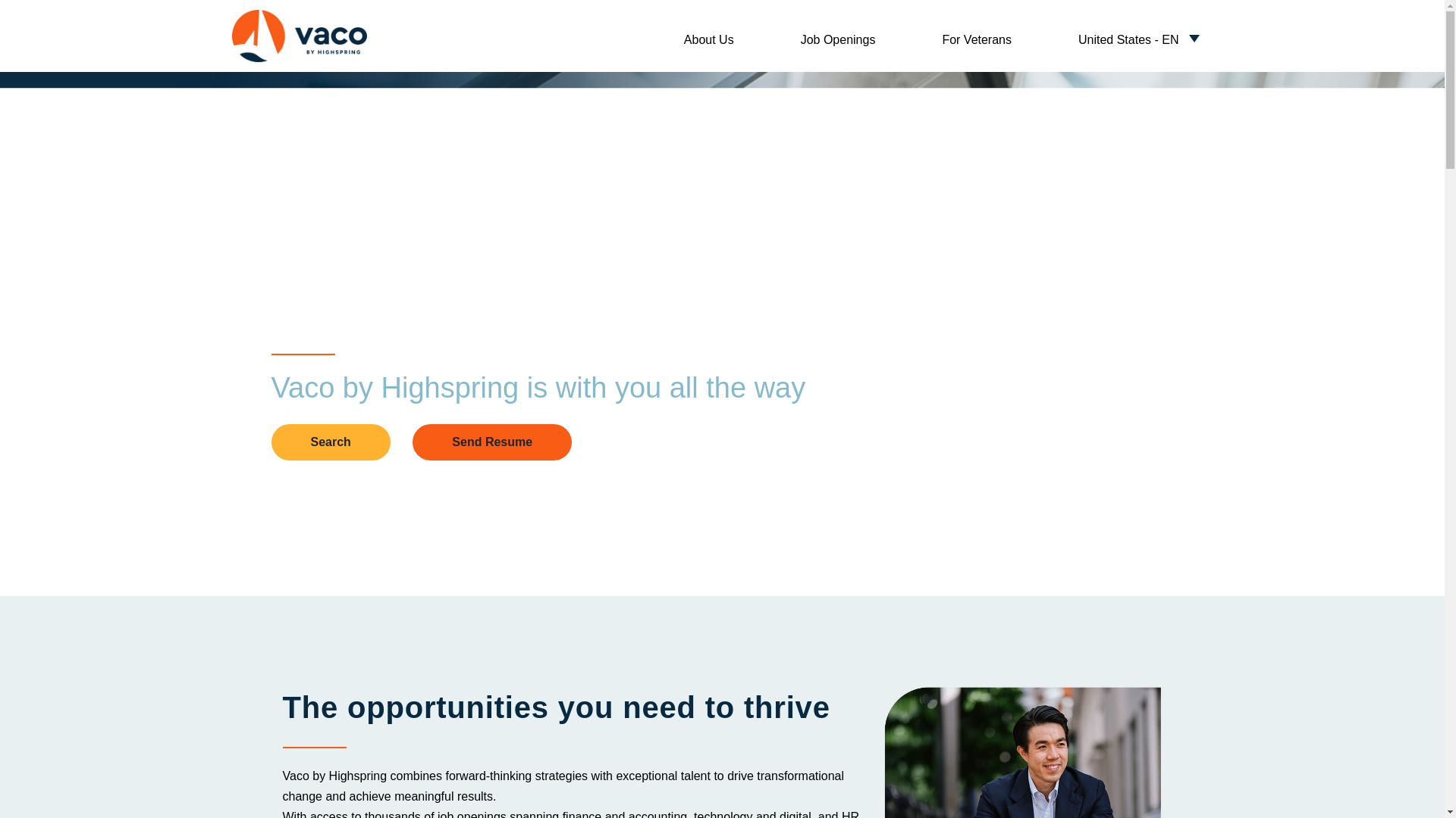 website screenshot of https://jobs.vaco.com/home