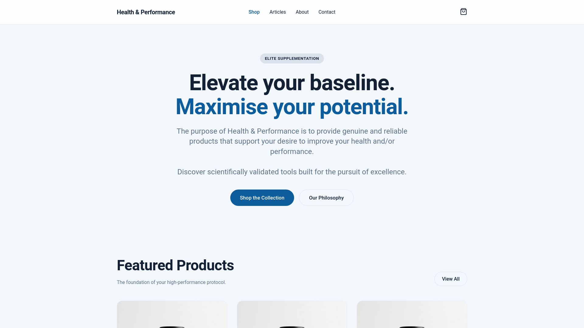 website screenshot of https://healthevate-healthandperformancewebsite.pages.dev/