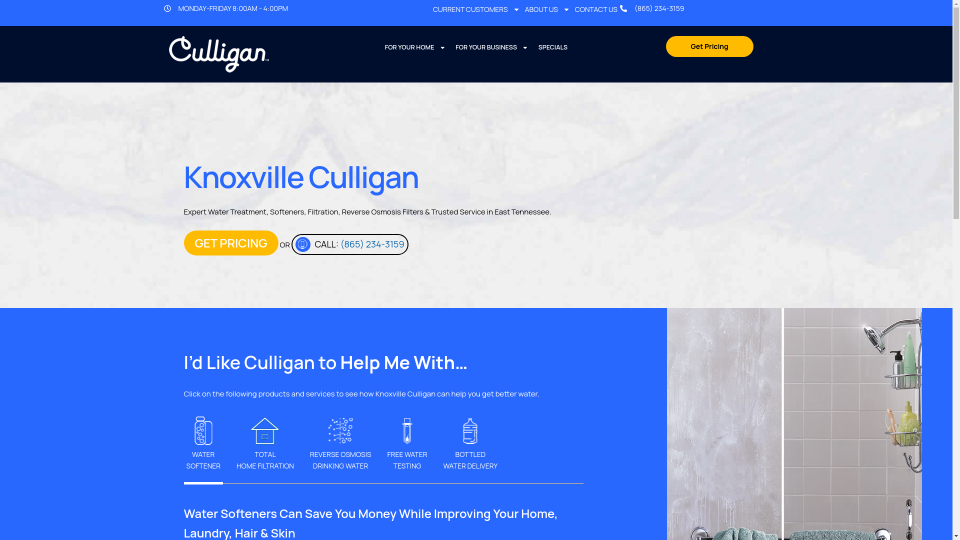website screenshot of https://culliganknoxville.com/
