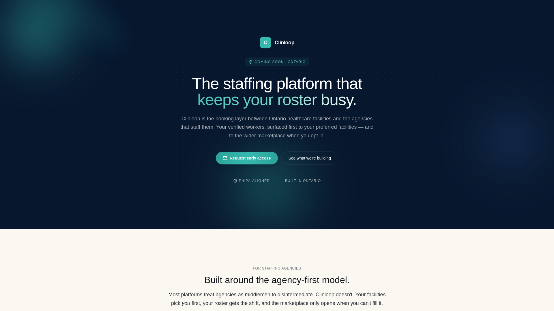 website screenshot of https://clinloop-landing.pages.dev/
