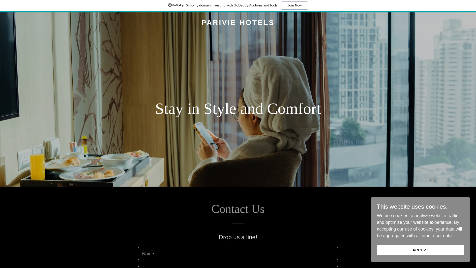 website screenshot of https://pariviehotels.com/