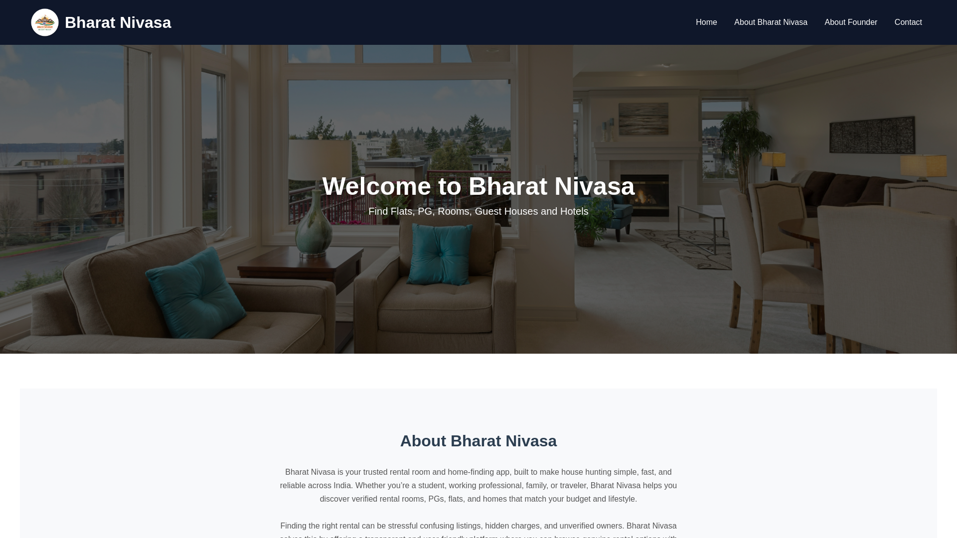 website screenshot of https://bharatnivasa.com/