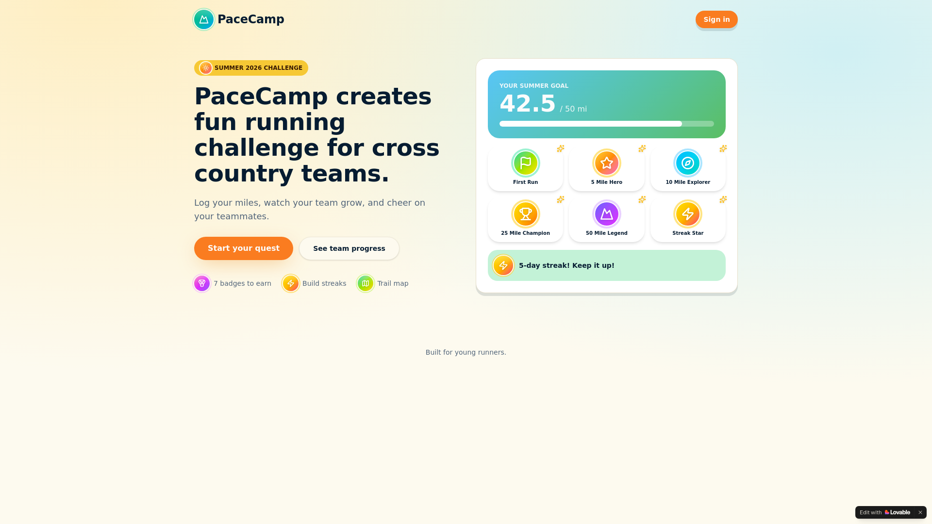 website screenshot of https://pacecamp.app/