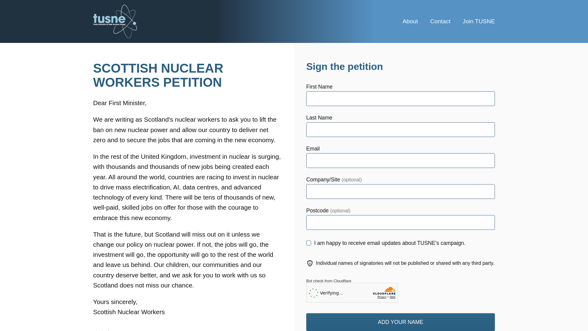 website screenshot of https://tusne-petition.org