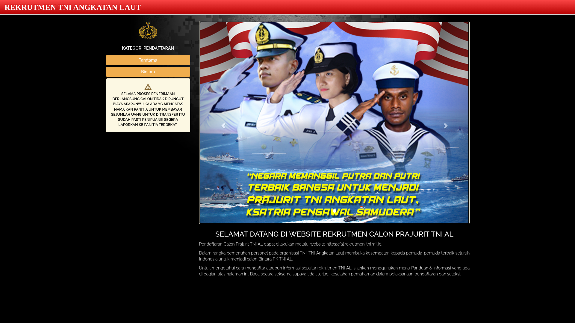 website screenshot of https://al.rekrutmen-tni.mil.id/