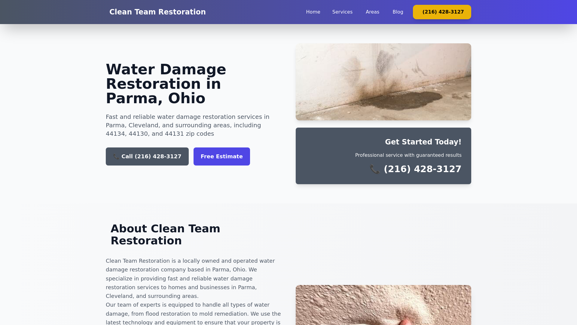 website screenshot of https://waterdamageparma.com