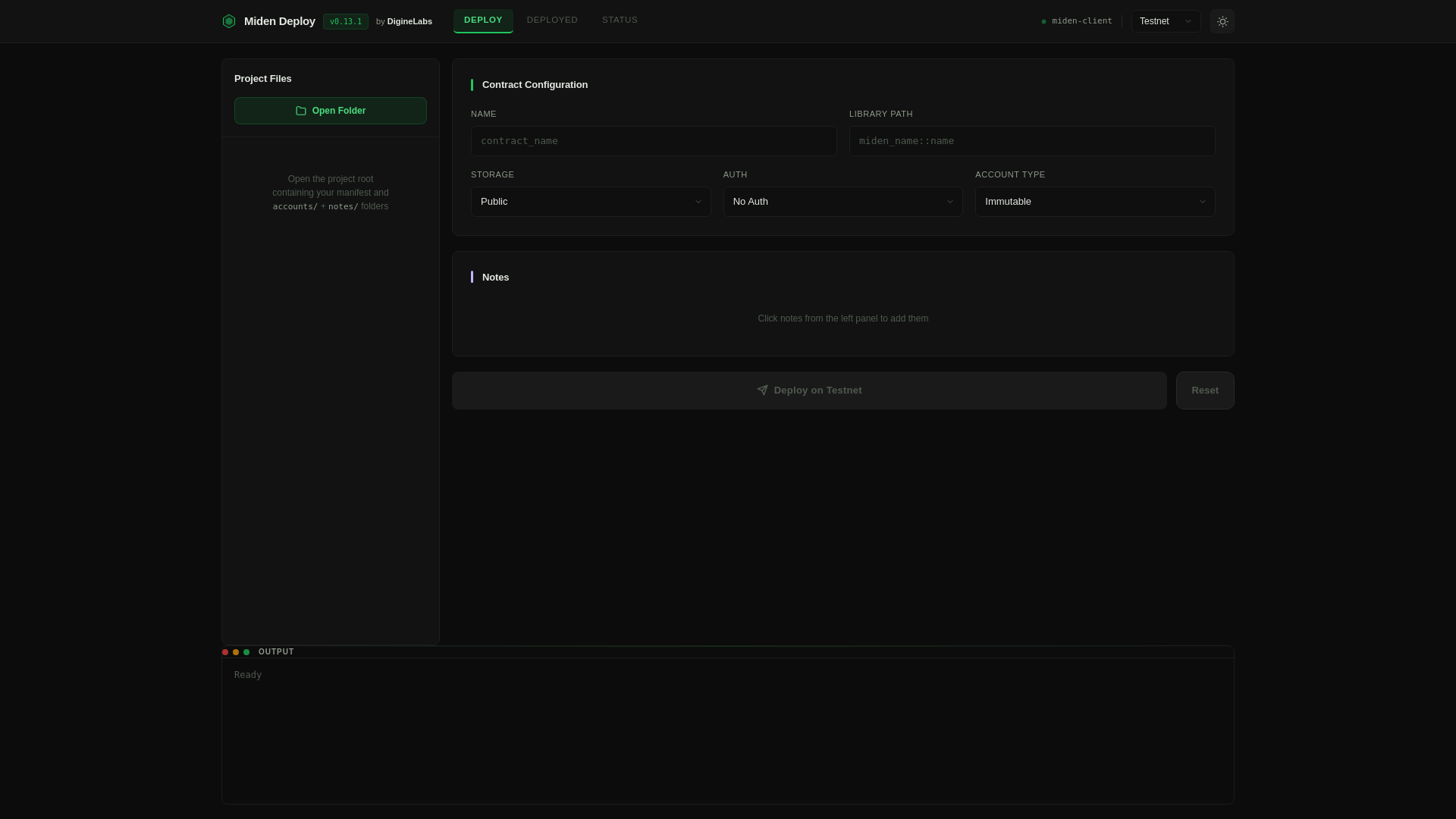 website screenshot of https://miden-deployer-ui.pages.dev/