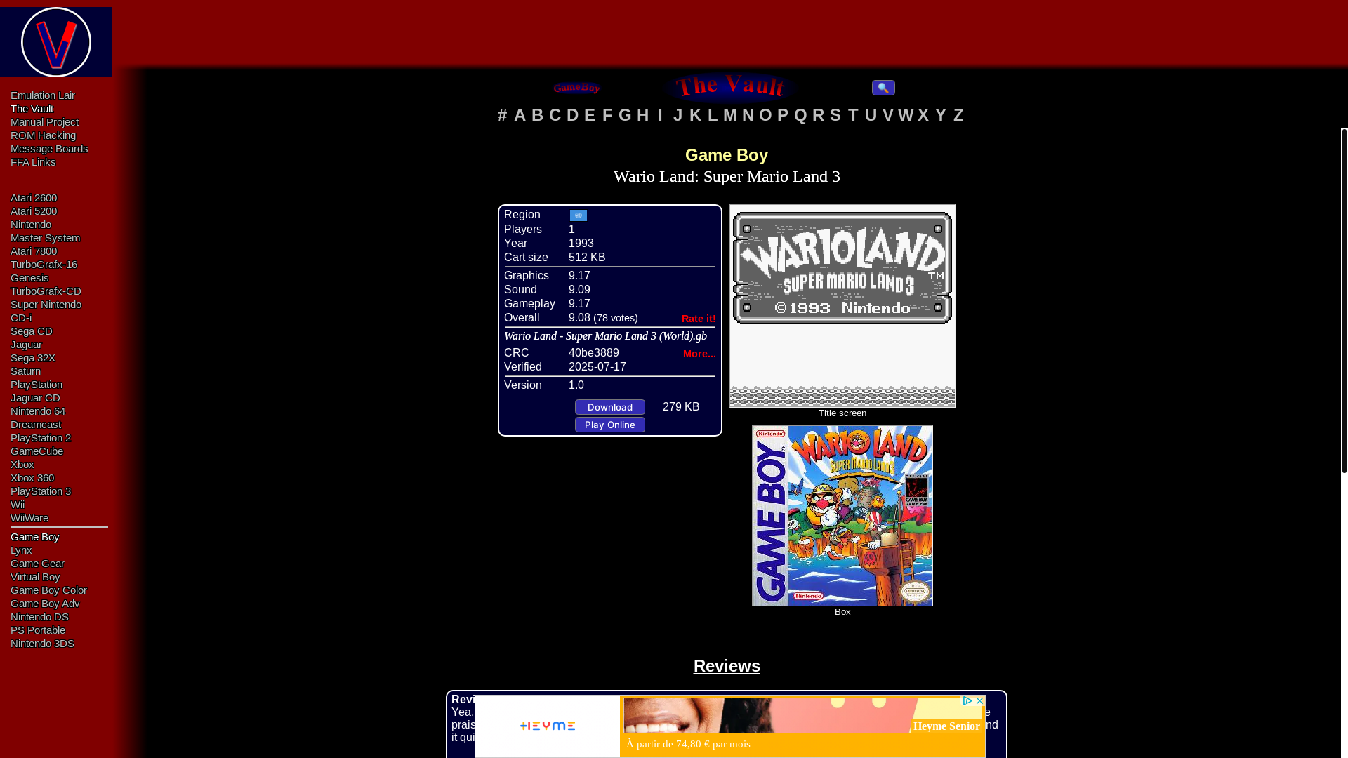website screenshot of https://vimm.net/vault/3479