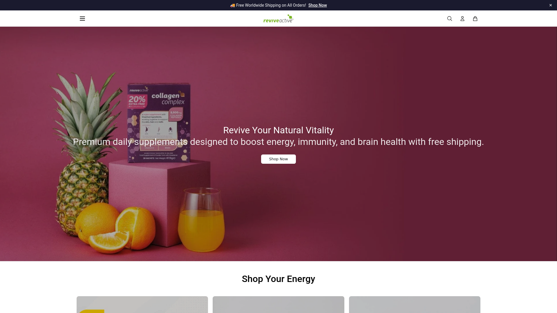 website screenshot of https://shopreviveactive.shop/