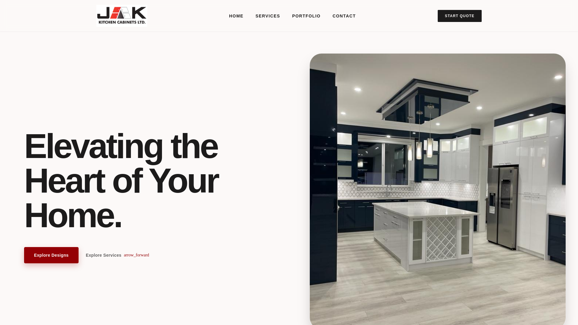 website screenshot of https://jakkitchencabinets.com/