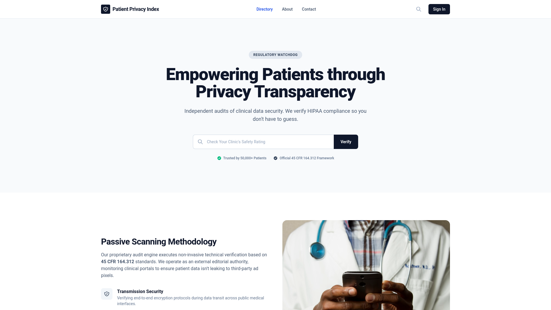 website screenshot of https://patientprivacyindex.org/
