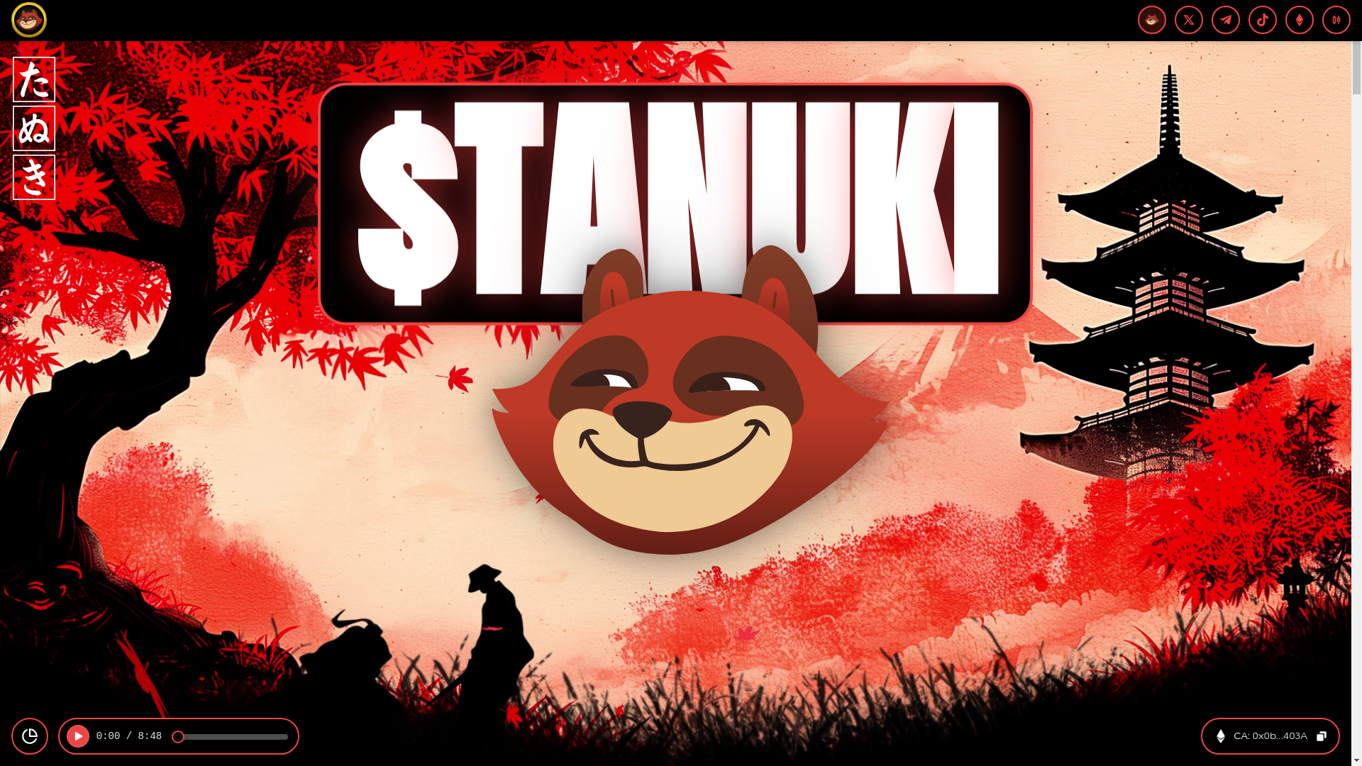 website screenshot of https://luckytanuki.vip/