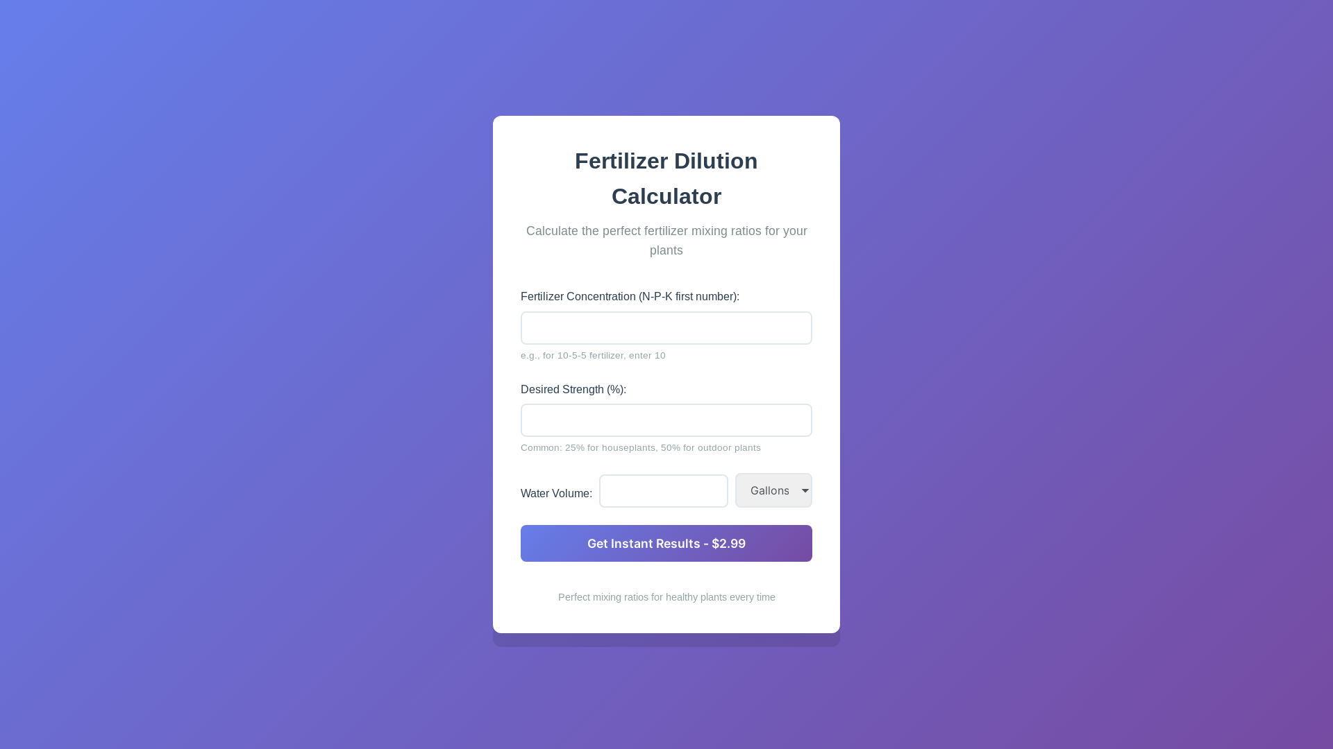 website screenshot of https://fertilizerdilutioncalculator.pages.dev/