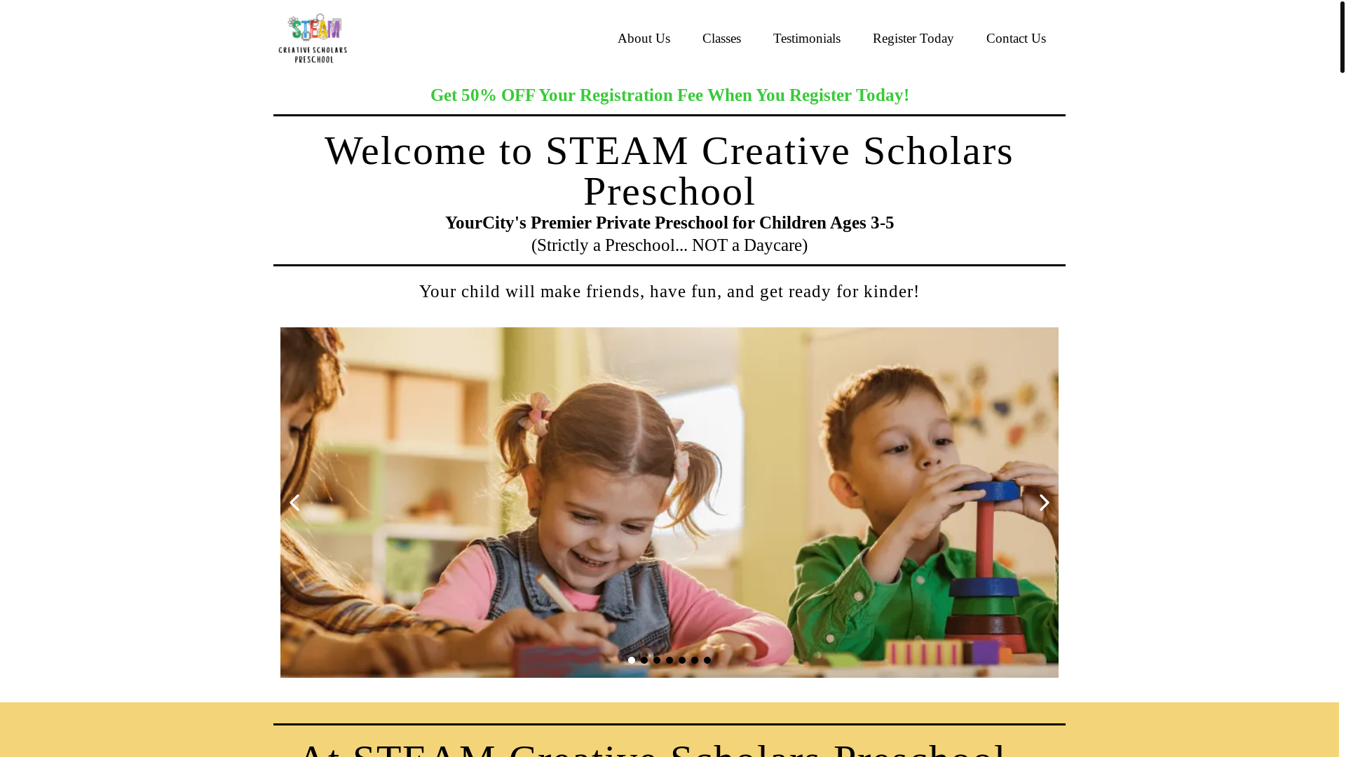 website screenshot of https://steamcreativescholarspreschoolmi.com/