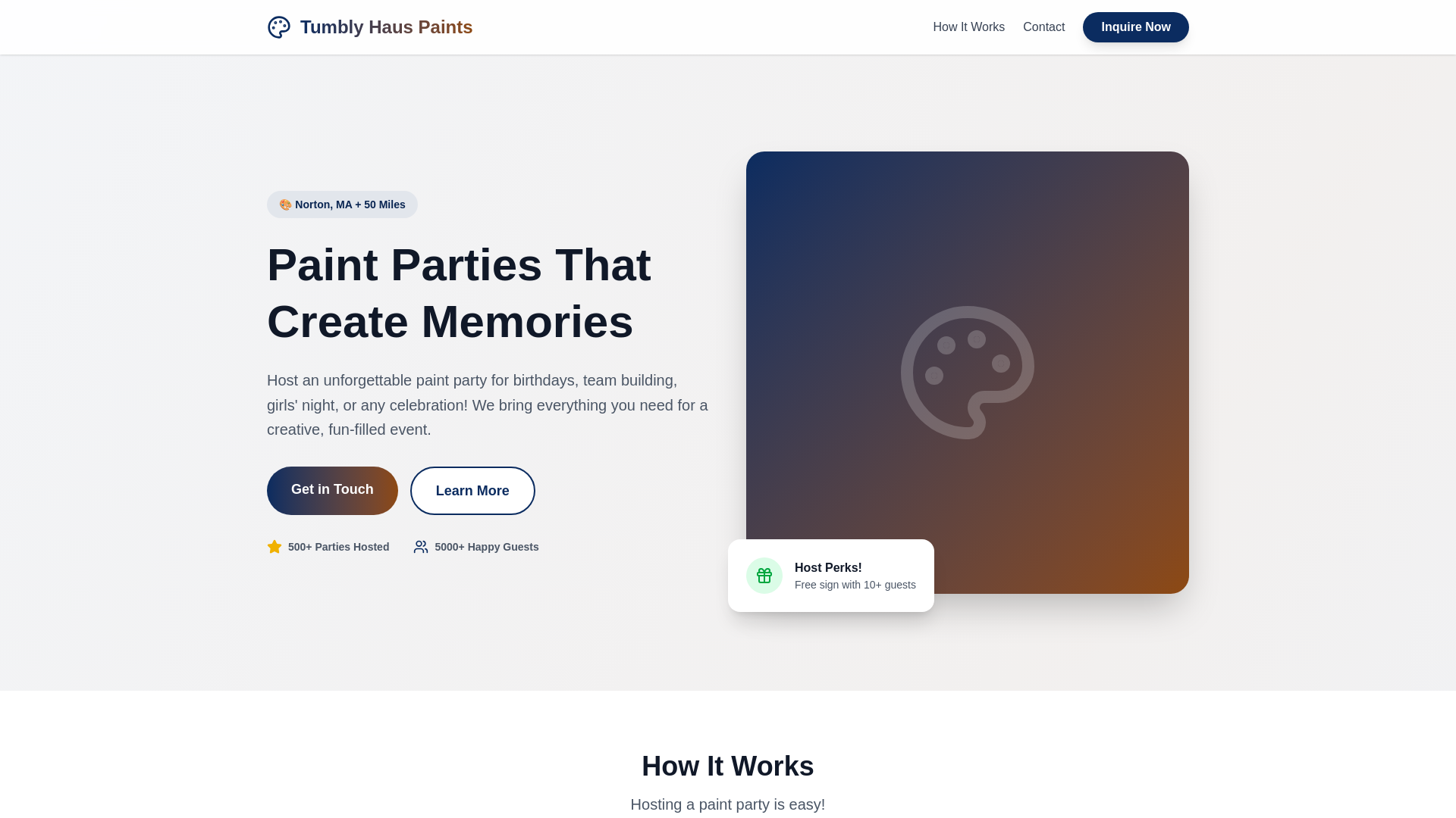website screenshot of https://tumblyhausparties.com/