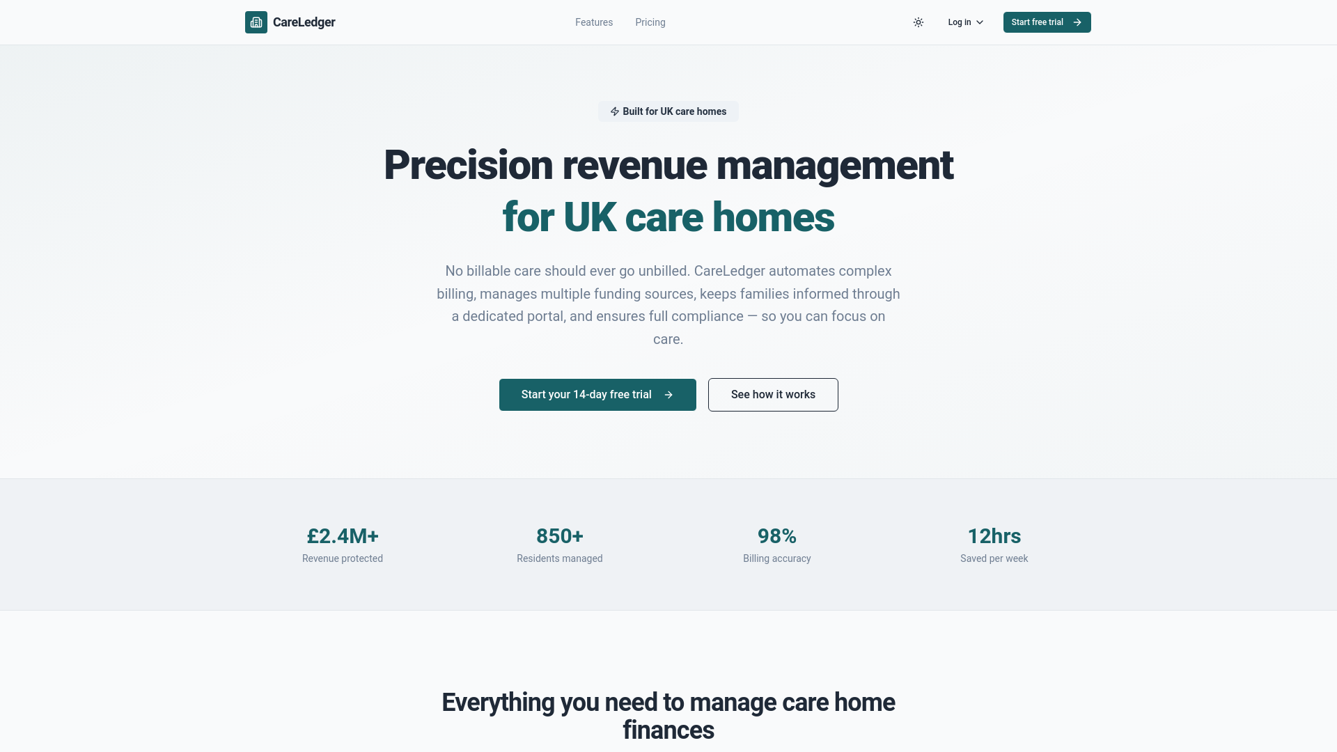 website screenshot of https://care-ledger.app/