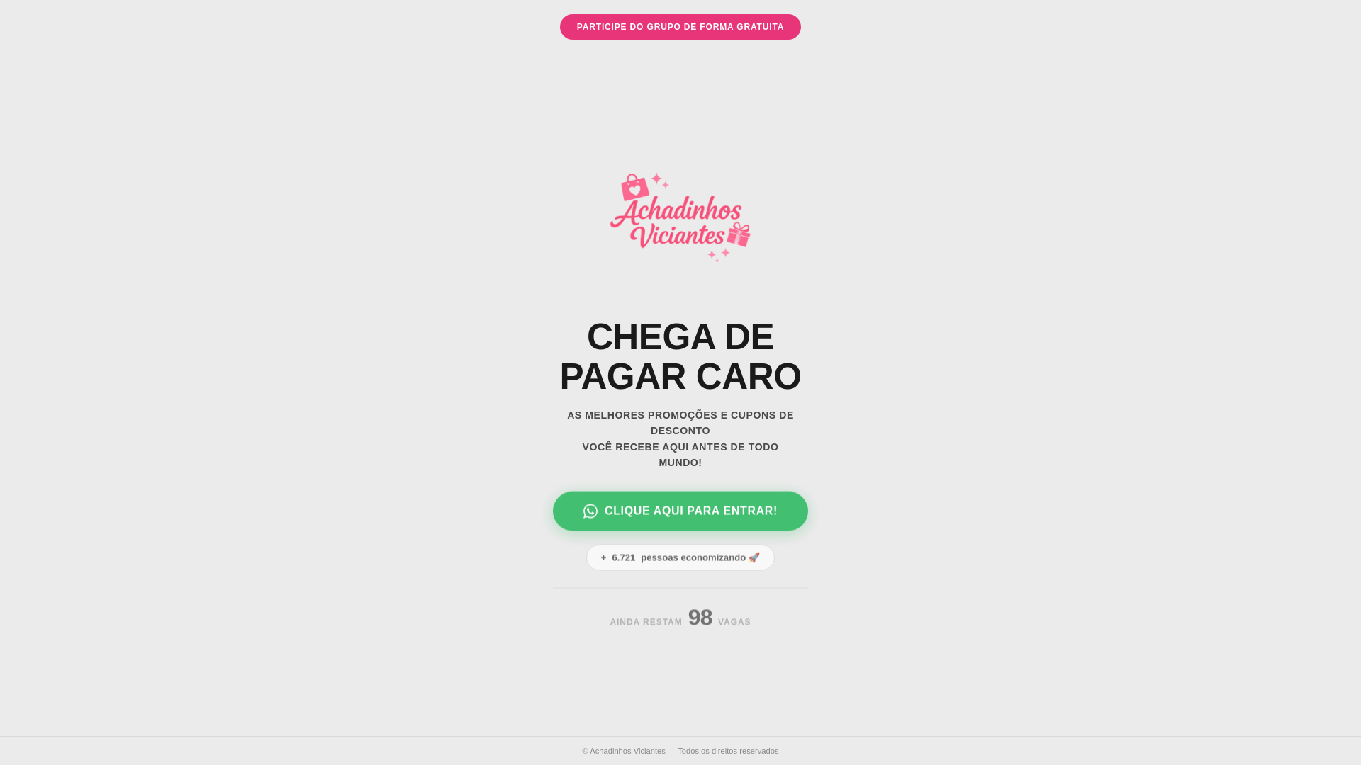 website screenshot of https://achadinhosviciantes.com.br